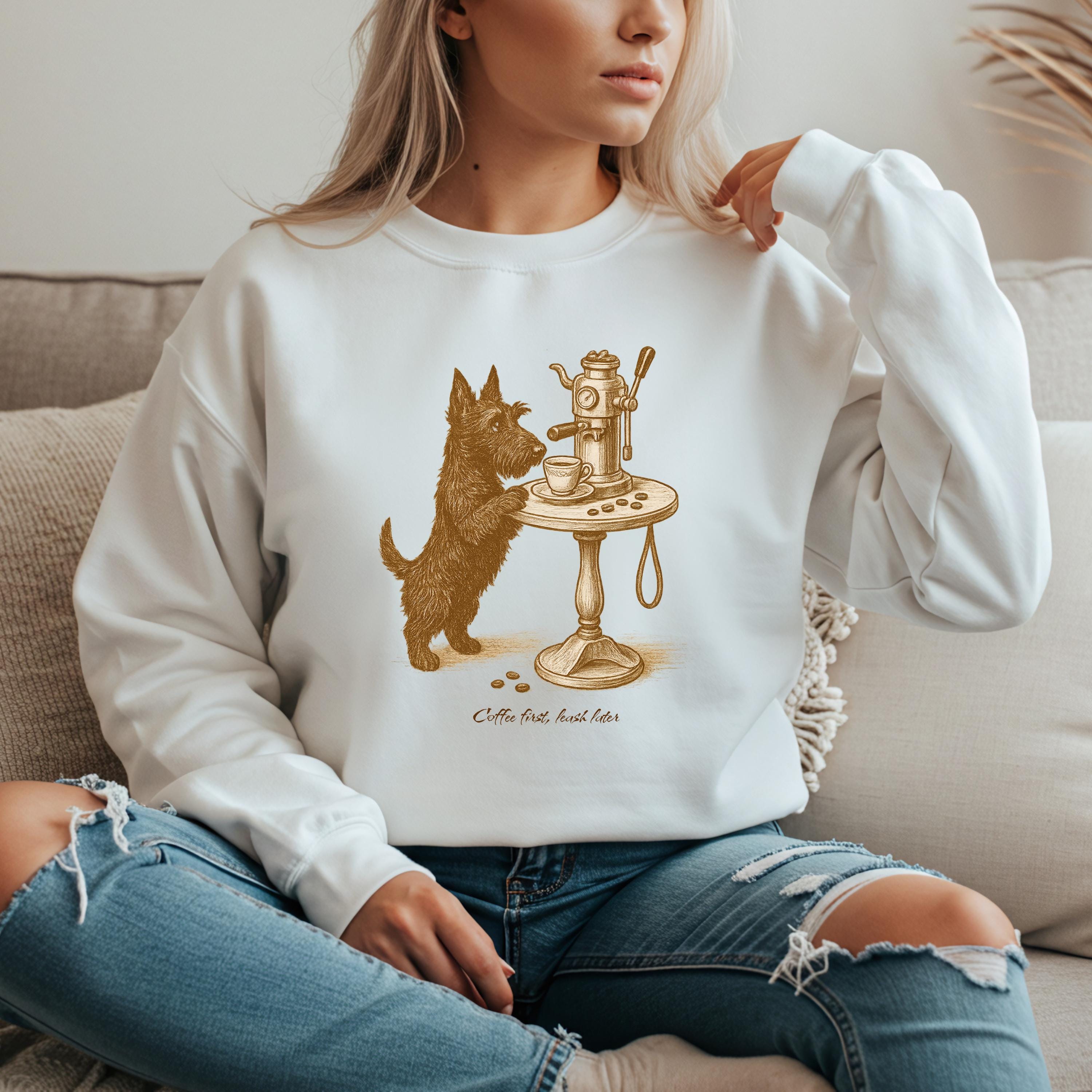 Scottie Dog Sweatshirt - Fall Coffee & Dogs Crewneck