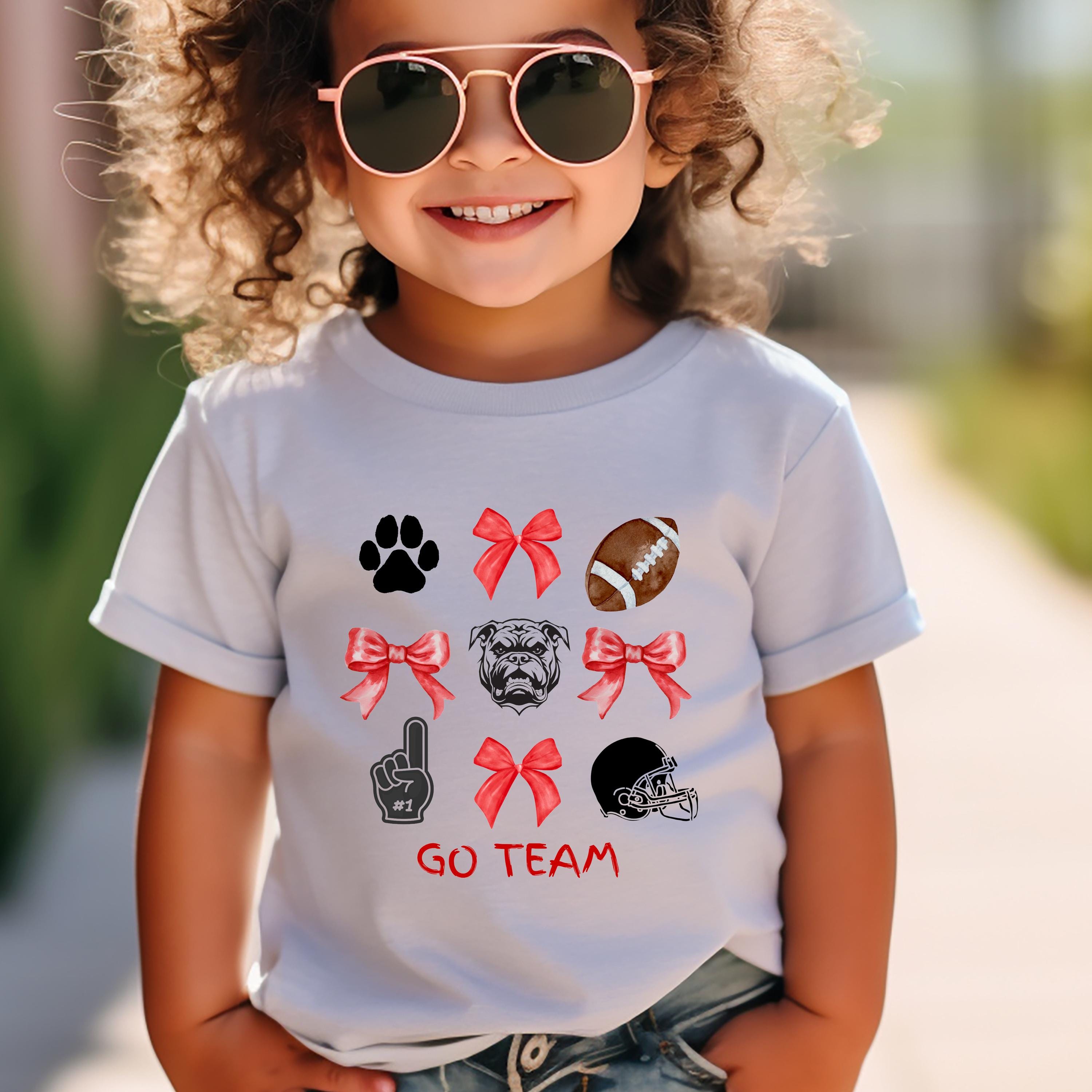 Kids Game Day Shirt: Red & Black Football Bows Tee