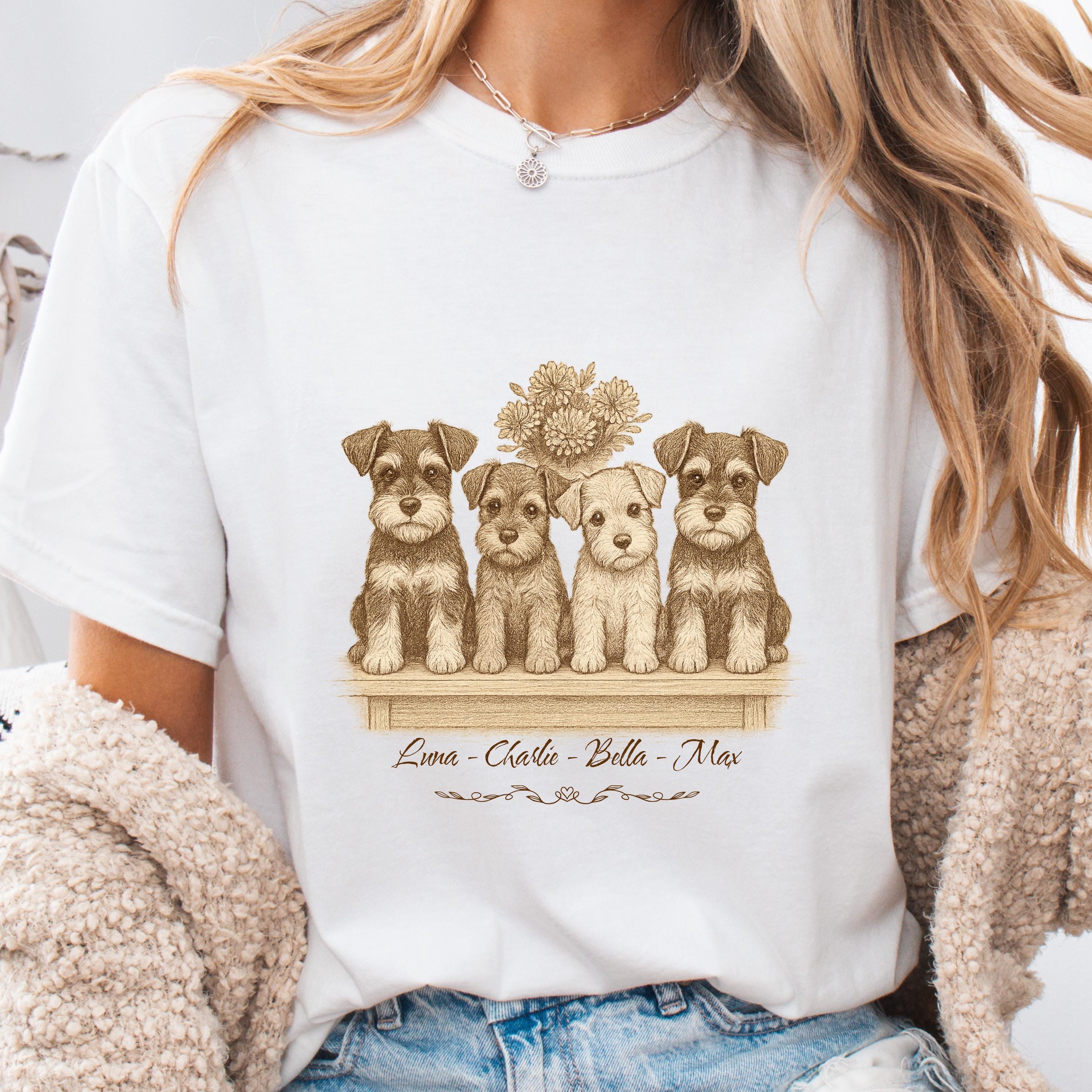 Schnauzer Puppy T-Shirt: Vintage Dog Mom Shirt, Cottagecore Style