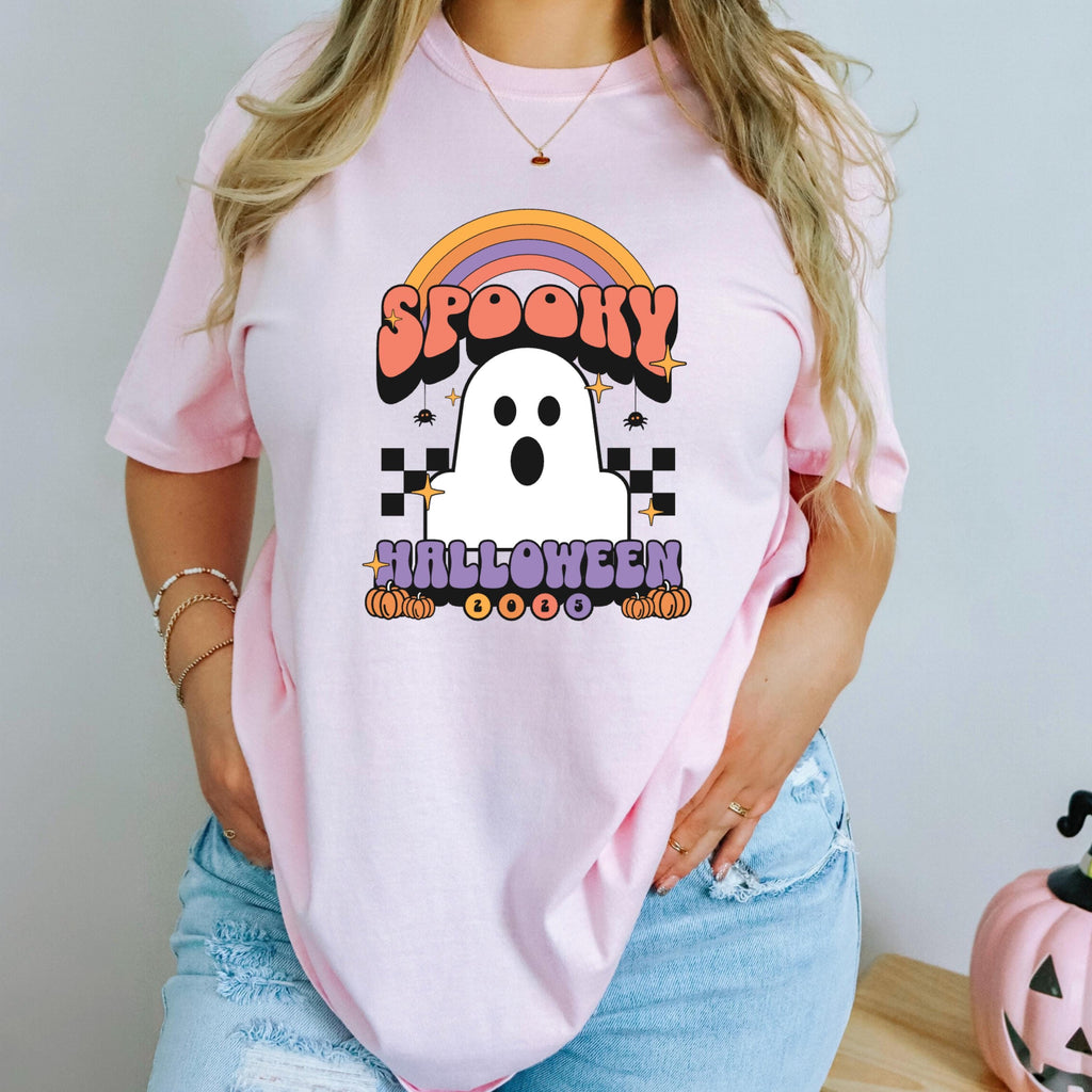 Spooky Ghost Halloween Tee - Comfort Colors 1717 - Retro Rainbow