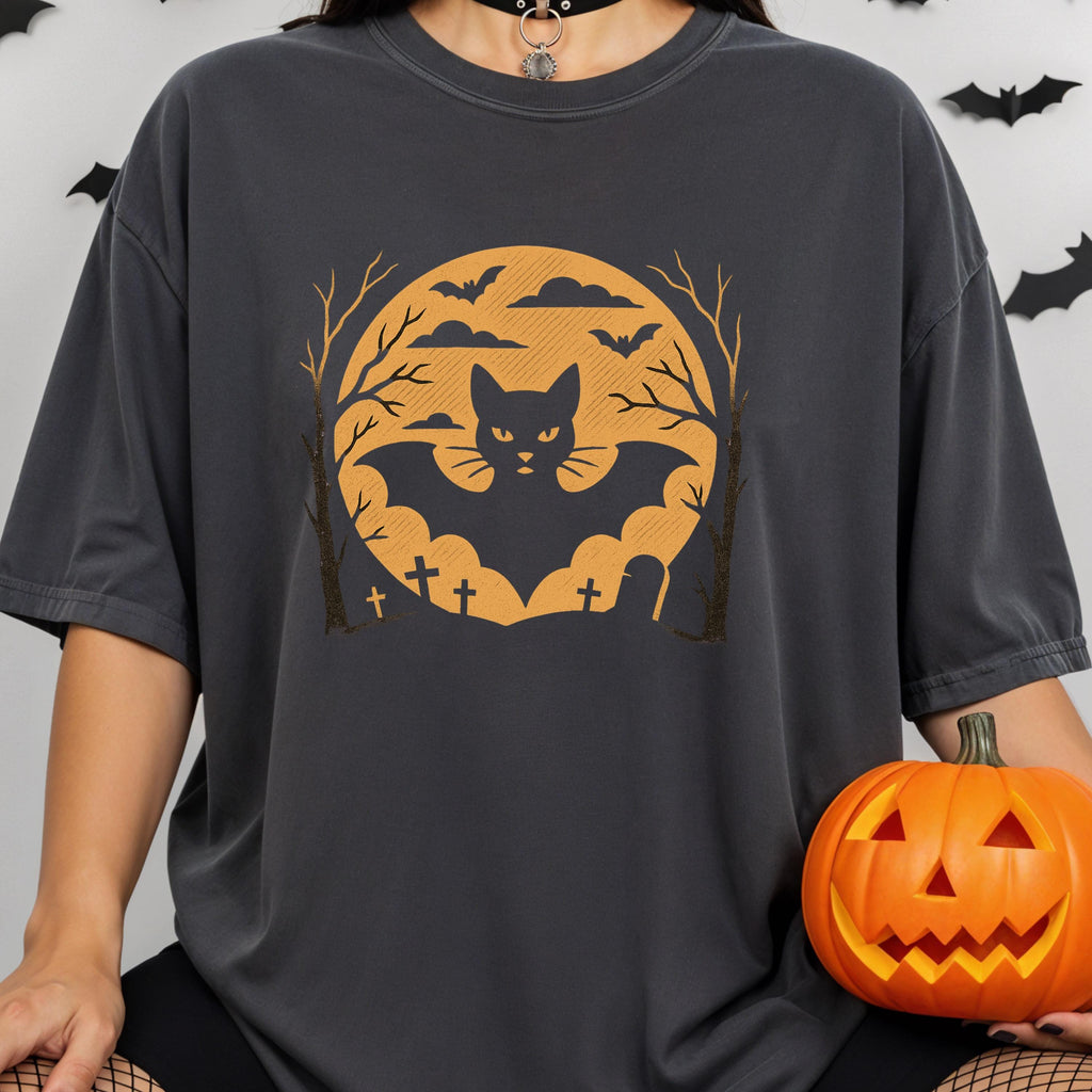Black Cat Halloween Shirt – Spooky Graveyard Tee