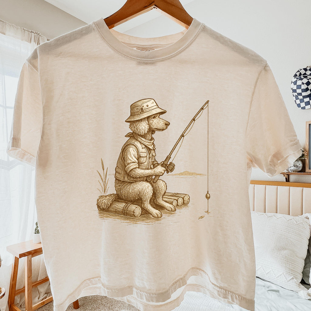 Poodle Fishing T-Shirt: Angler Dog, Lake Camping Gift