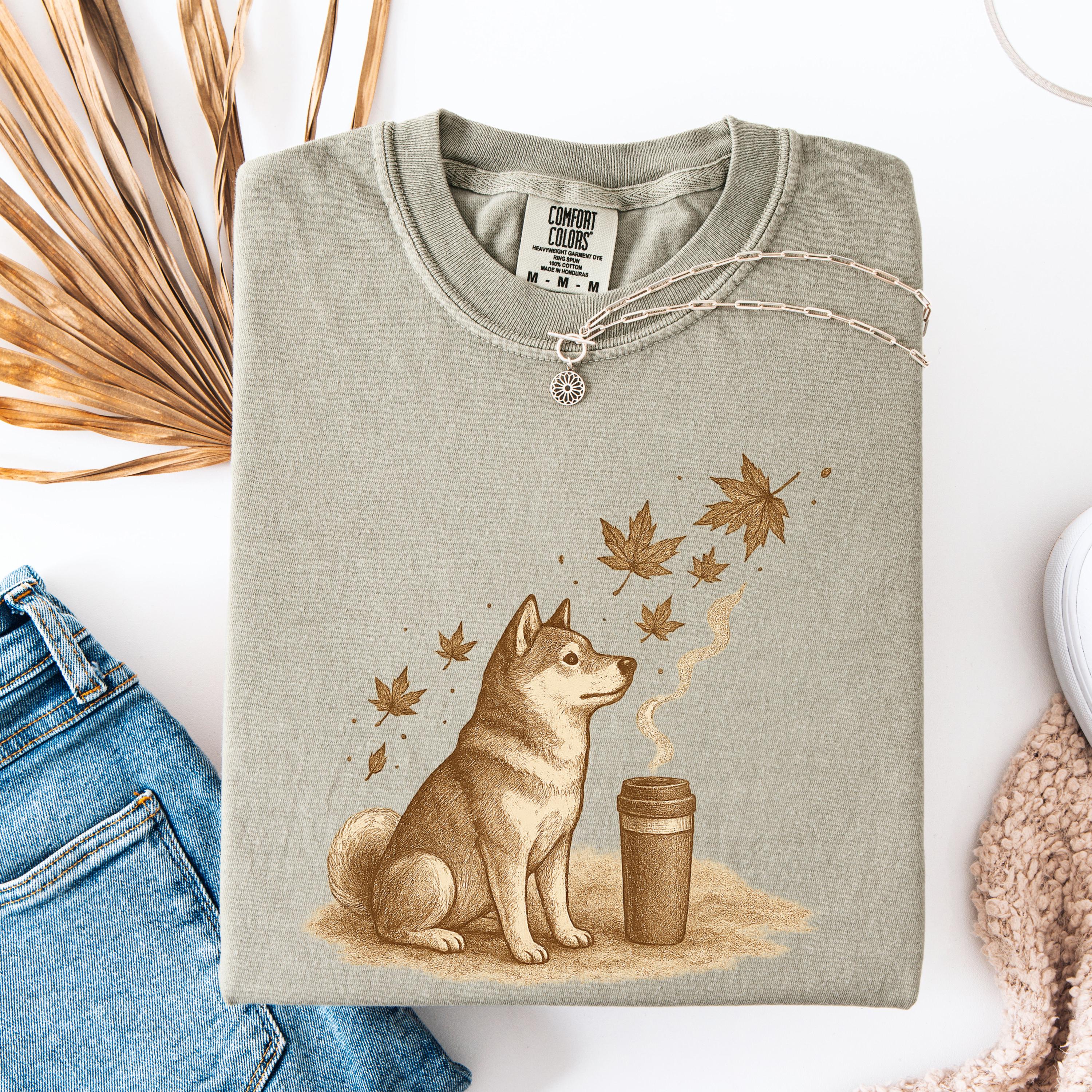Dogs; Shiba Inu & Akita Coffee Shirt / Top-Down Café Art