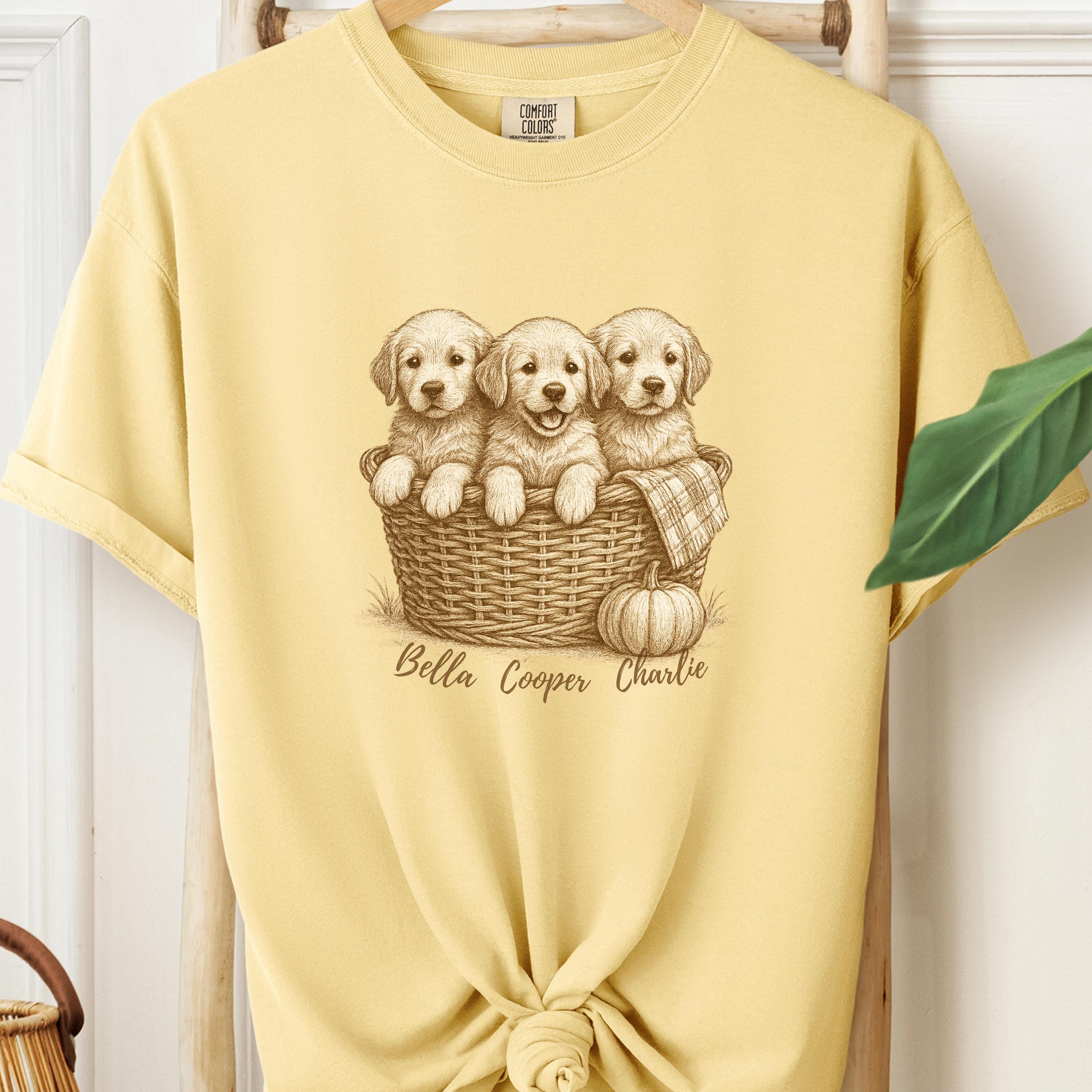 Golden Retriever Puppies Fall Tee - Basket & Pumpkin