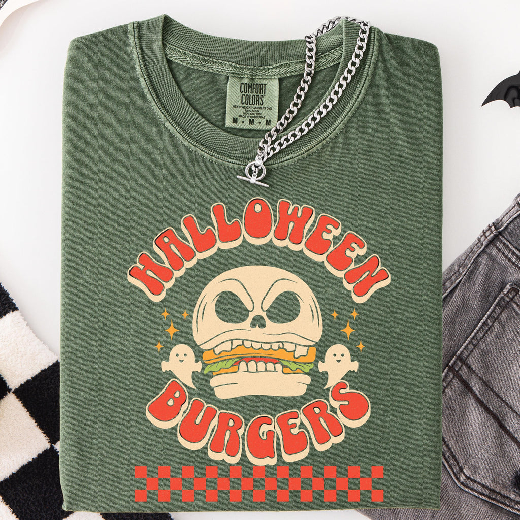 Skull Burger Shirt – Spooky Season Tee, Vintage Halloween Top