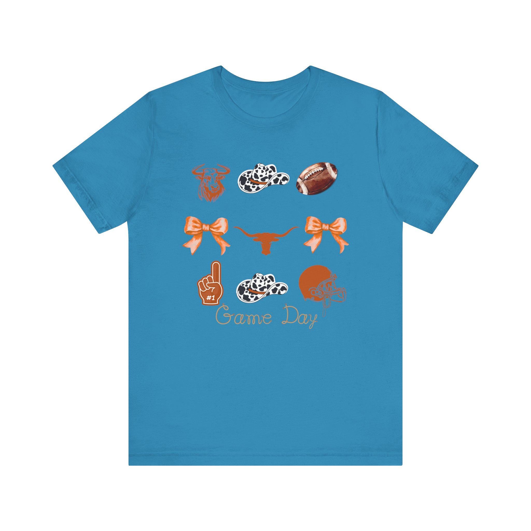 Western Football Shirt, Cow Print Cowboy Hat Game Day Tee with Bows