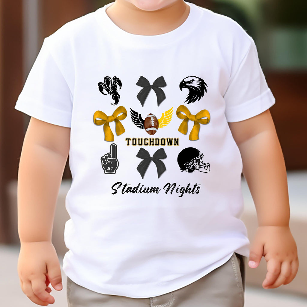 Touchdown Stadium Nights Kids Game Day Shirt, Bows and Football Tee