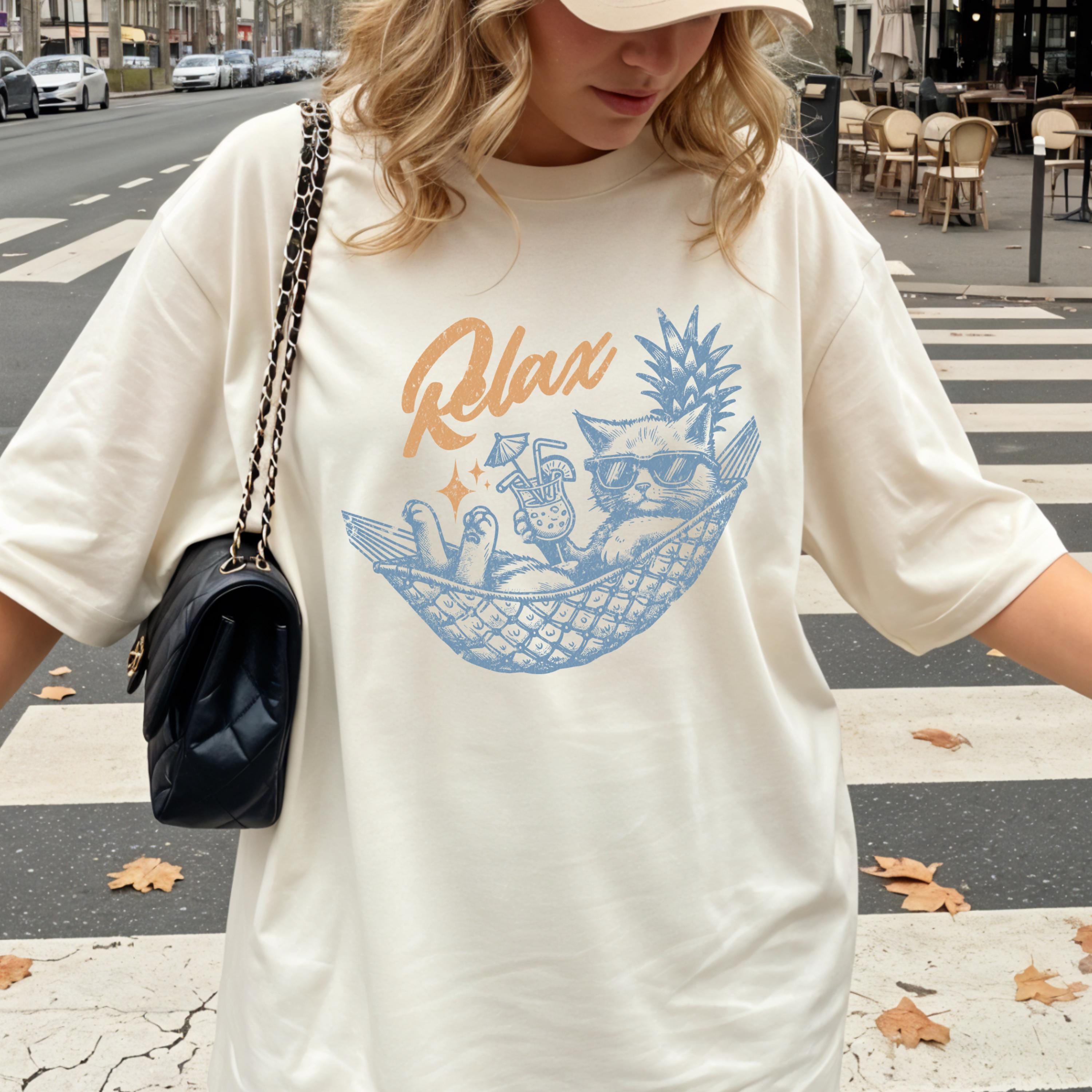 Relax Cat Hammock Shirt, Comfort Colors, Funny Cat Meme Beach Tee for Sunshine, Salty Vacations, Cocktail Club Graphic, Silly, Ghost Cat