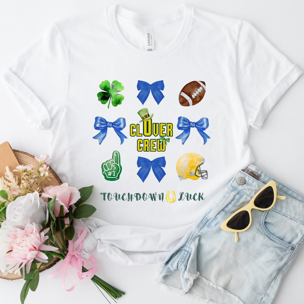 Clover Crew St Patrick's Day Football Shirt, Shamrock Game Day Tee