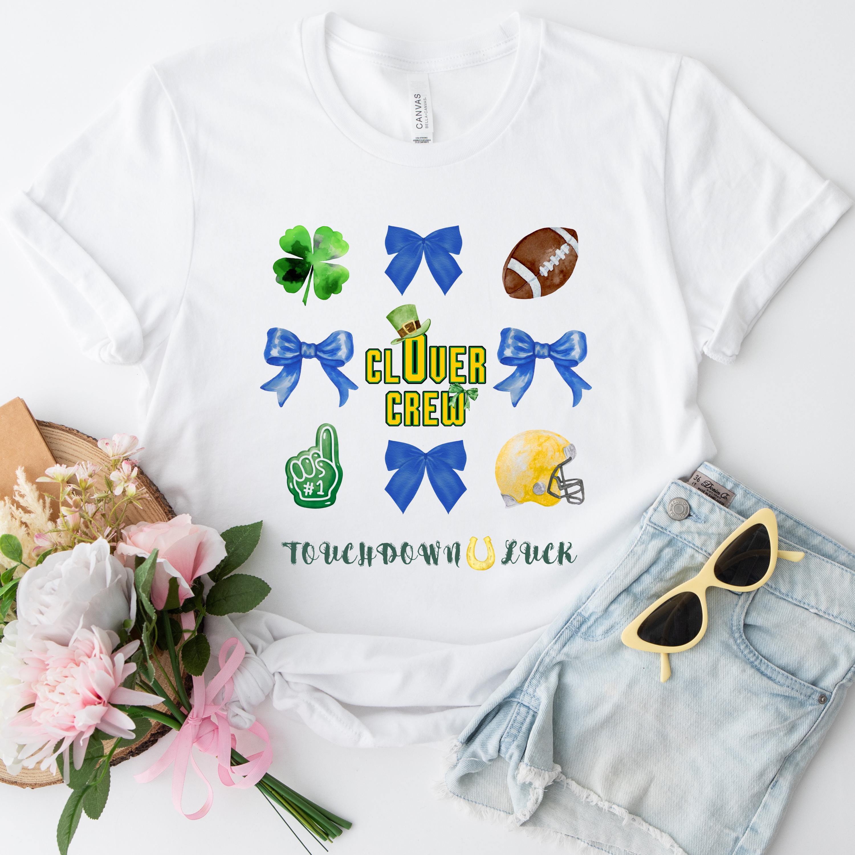Clover Crew St Patrick's Day Football Shirt, Shamrock Game Day Tee