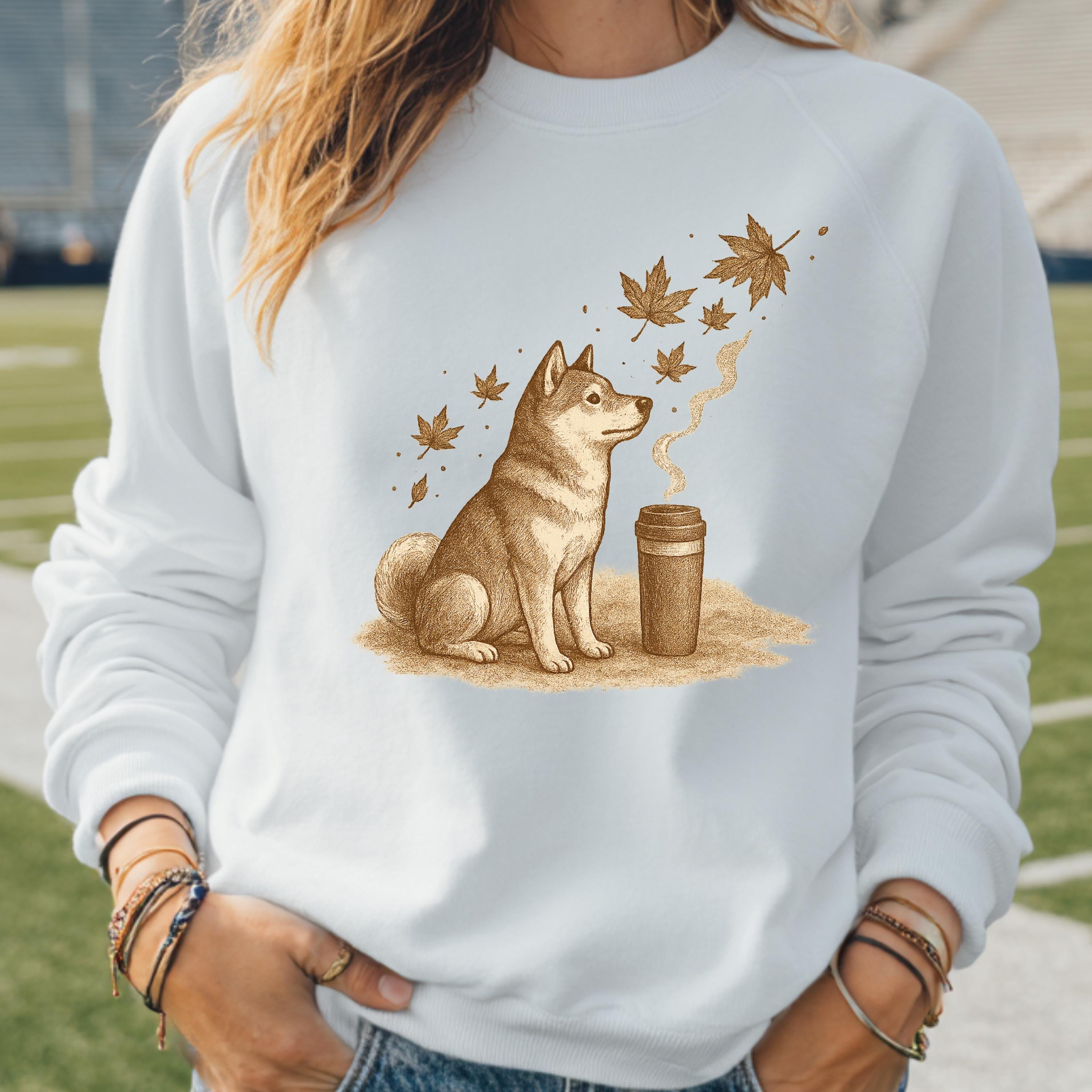 Shiba Inu Sweatshirt - Dog Lover Coffee Crewneck - Cozy Fall Leaves  Comfort Colors 1717