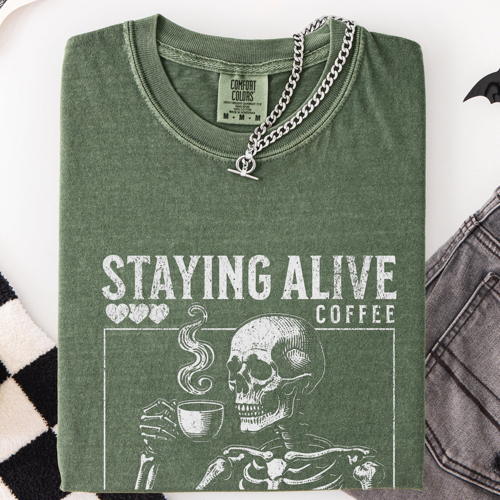 Skeleton Coffee Halloween Tee - Comfort Colors 1717 | Staying Alive