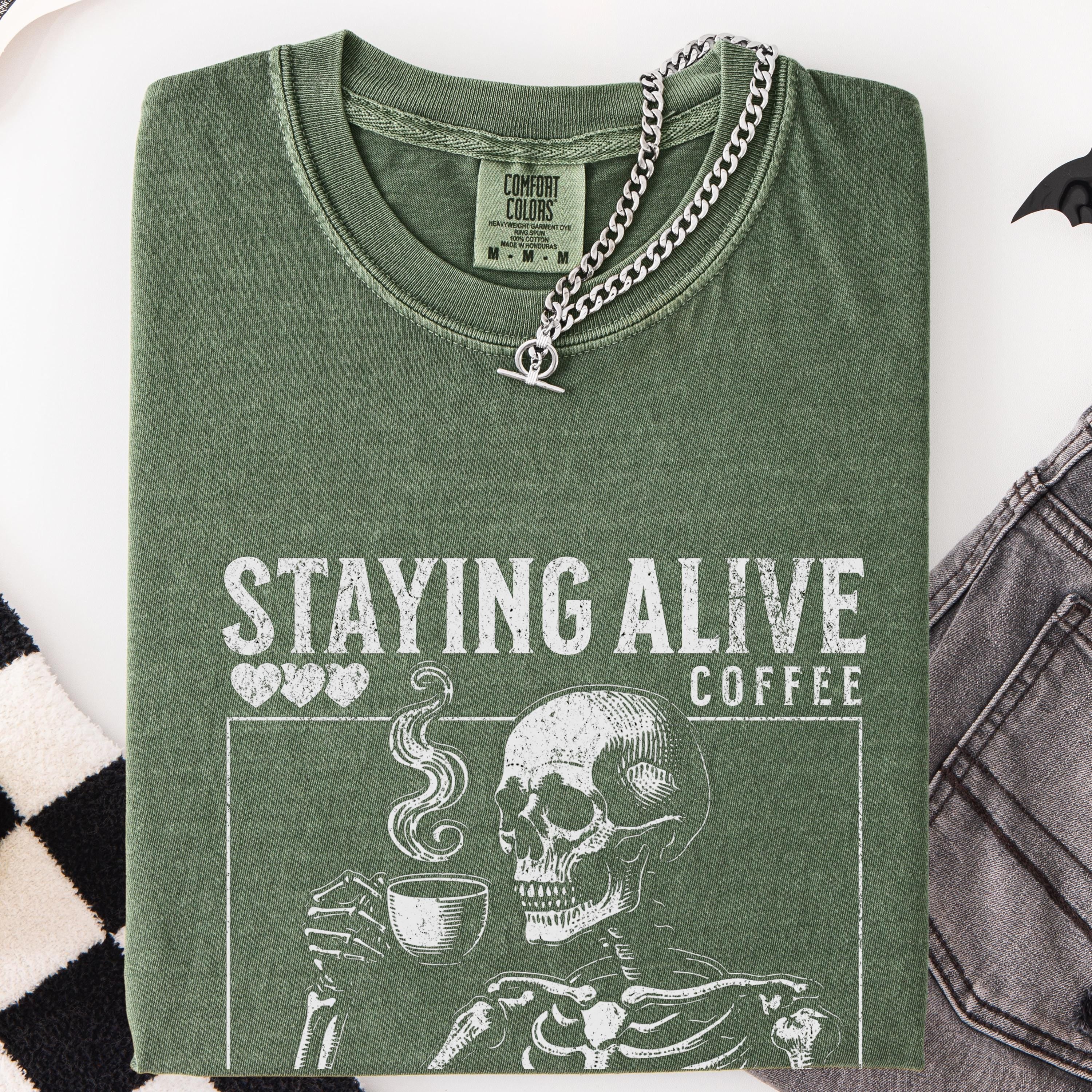 Skeleton Coffee Halloween Tee - Comfort Colors 1717 | Staying Alive