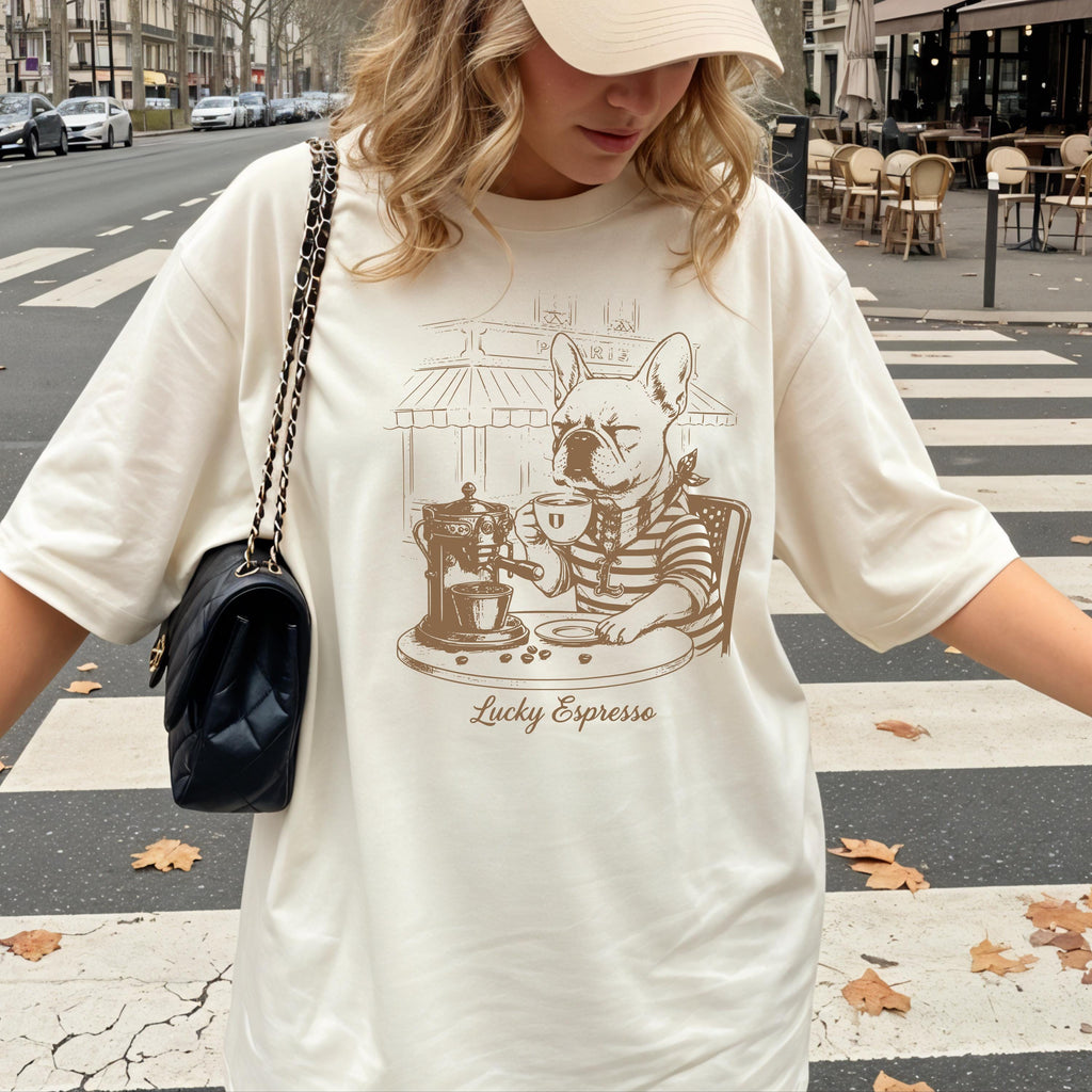 Coffee & Dogs T-Shirt -  French Bulldog Café Sketch, Dog Mom Gift, Comfort Colors