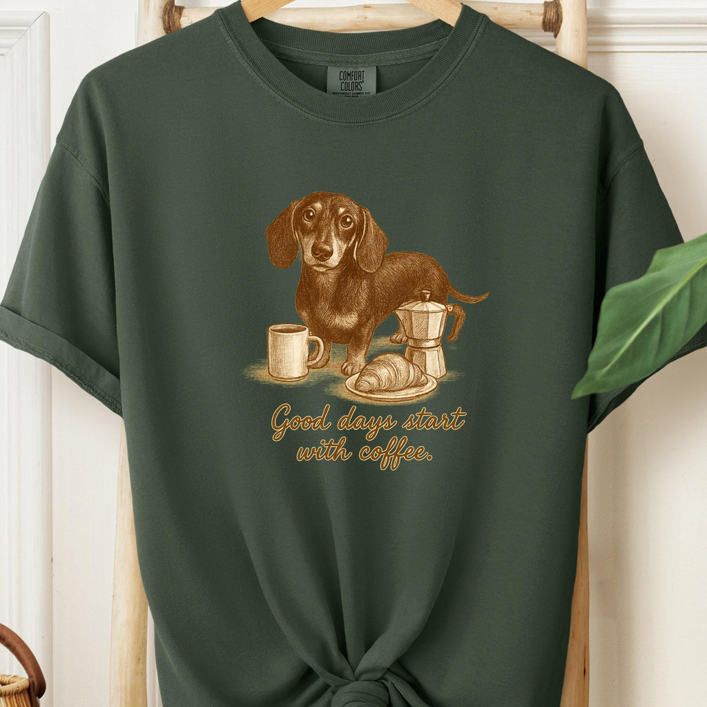 Dachshund shirt - Good Days Start with Coffee, dog face shirt