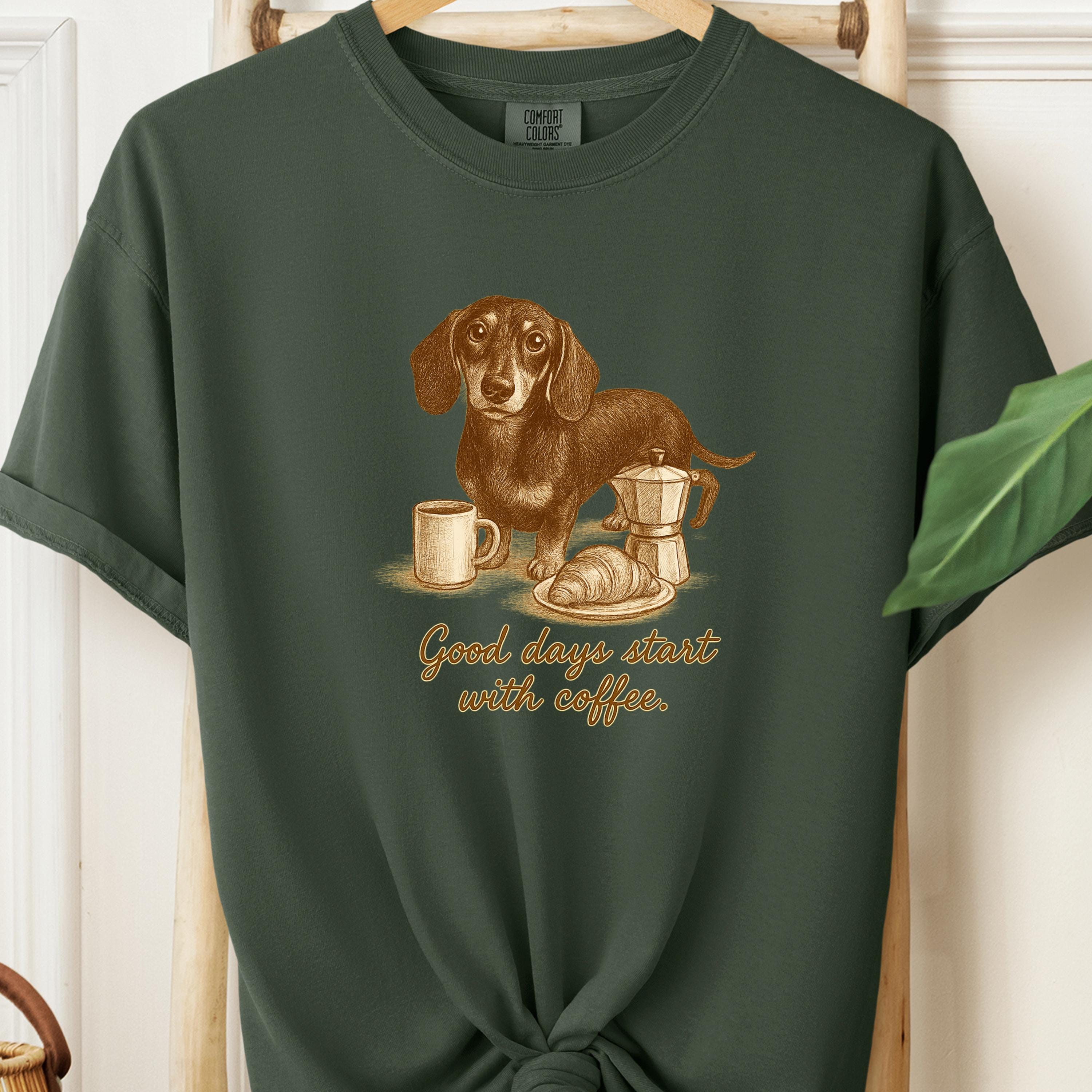 Dachshund shirt - Good Days Start with Coffee, dog face shirt
