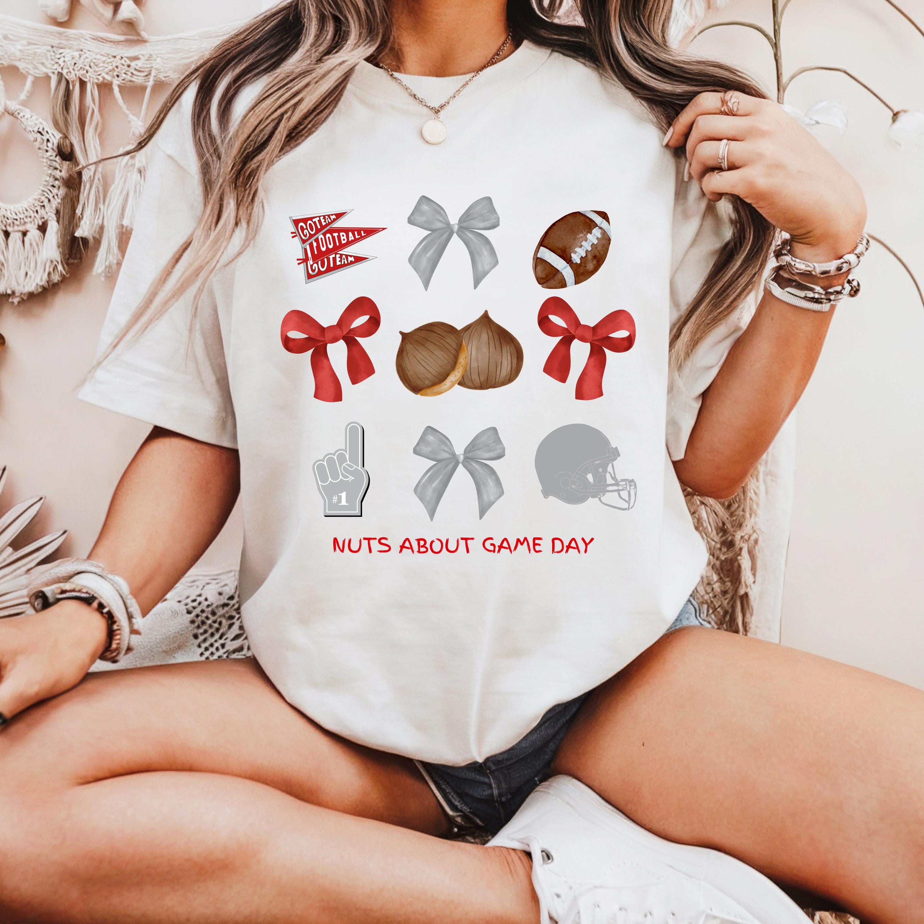 Red and Gray Game Day Shirt, Watercolor Football Pennant & Bows Tee