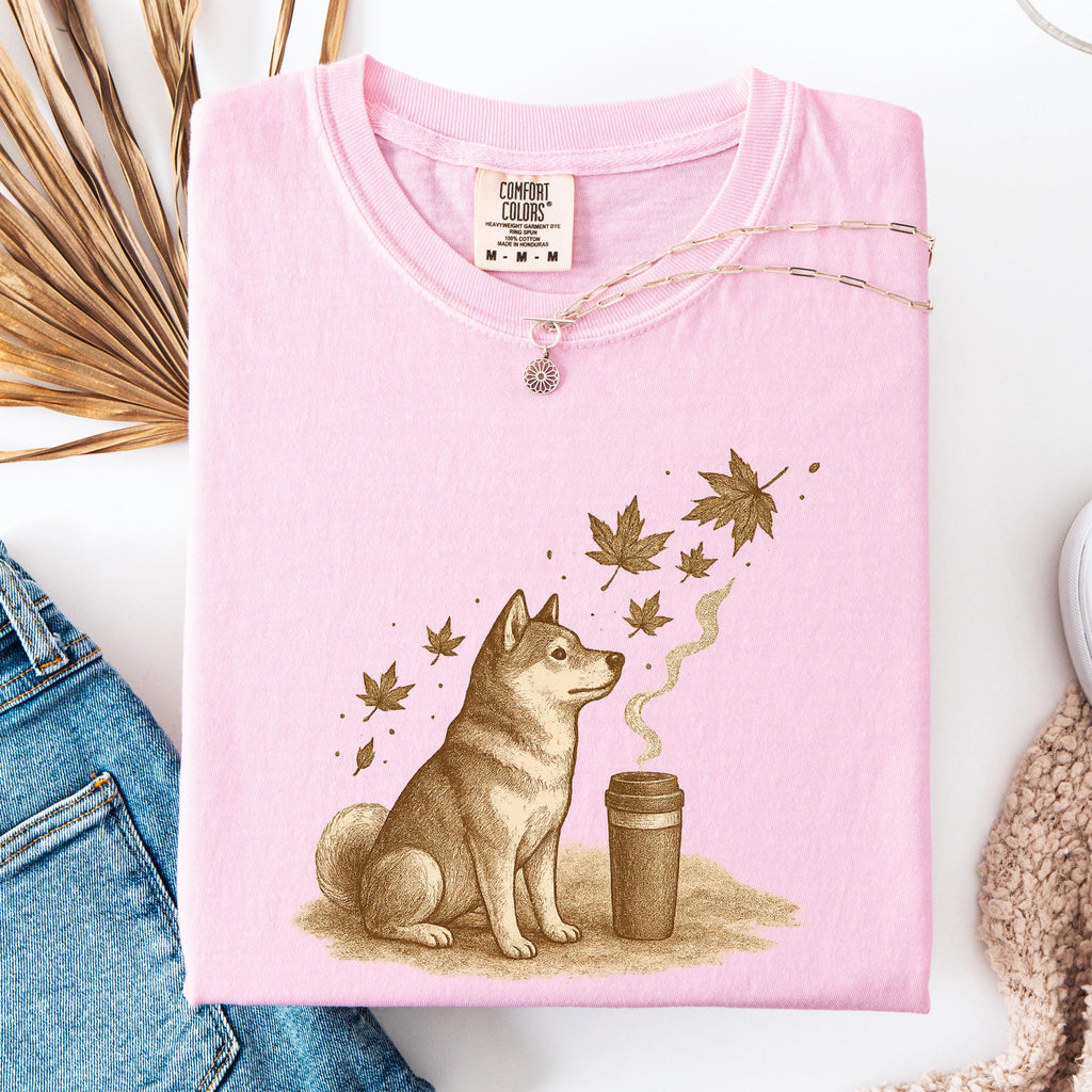Dogs; Shiba Inu & Akita Coffee Shirt / Top-Down Café Art