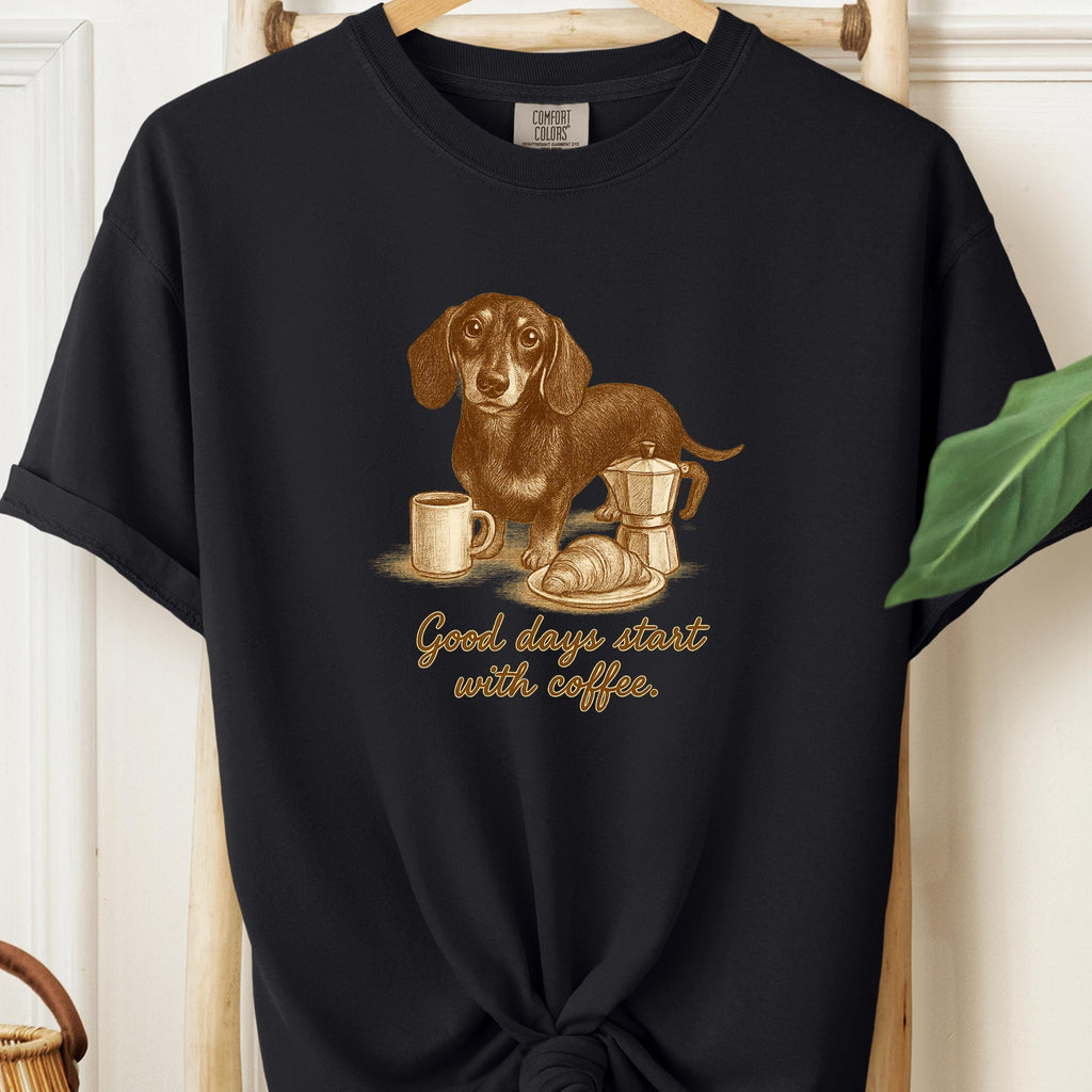 Dachshund shirt - Good Days Start with Coffee, dog face shirt