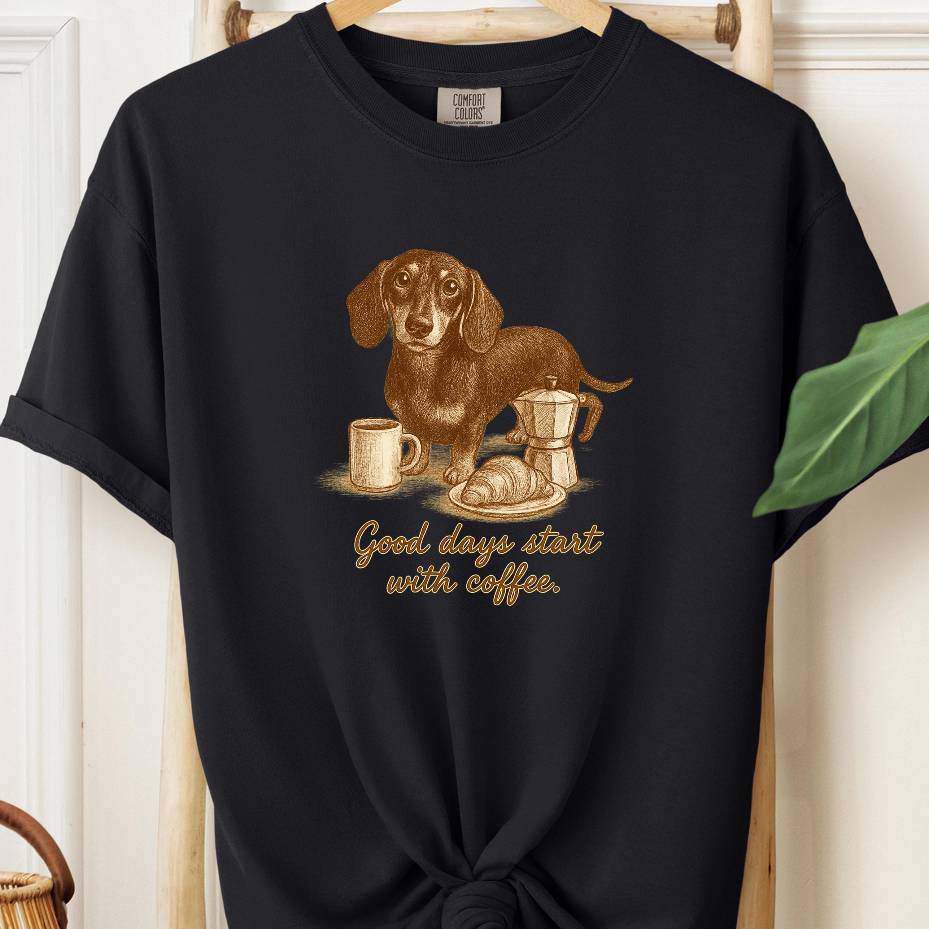 Dachshund shirt - Good Days Start with Coffee, dog face shirt