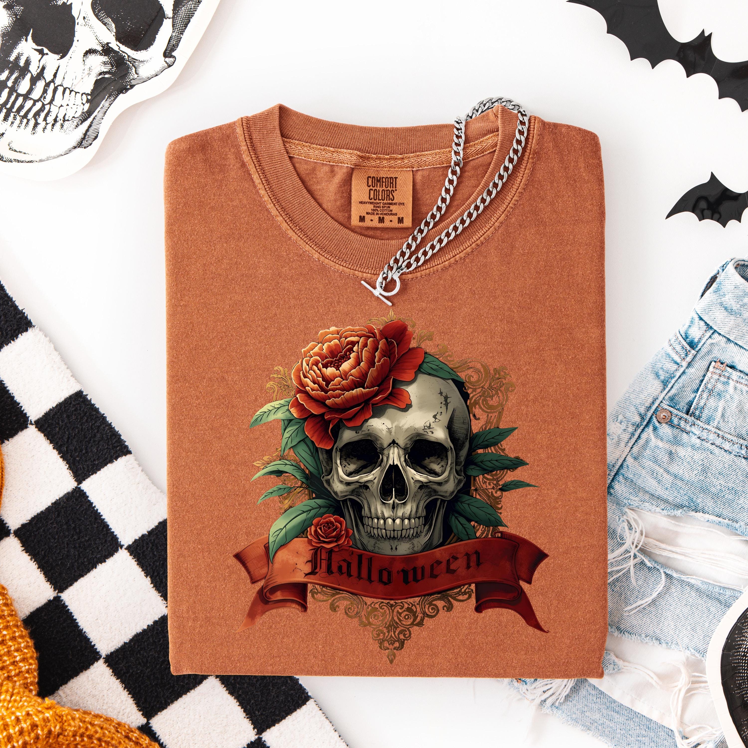 Goth Clothes Skull Shirt – Vintage Skull Rose Tee