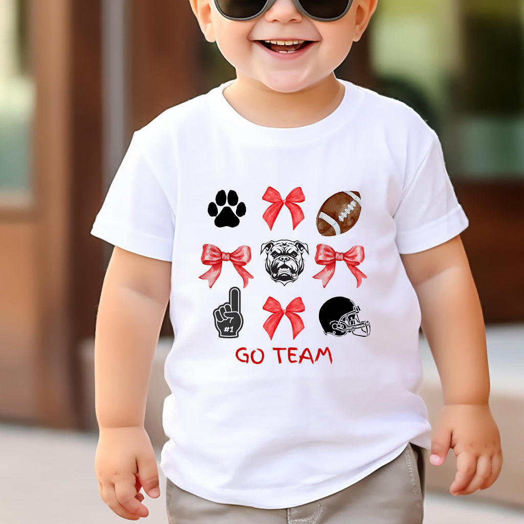 Kids Game Day Shirt: Red & Black Football Bows Tee