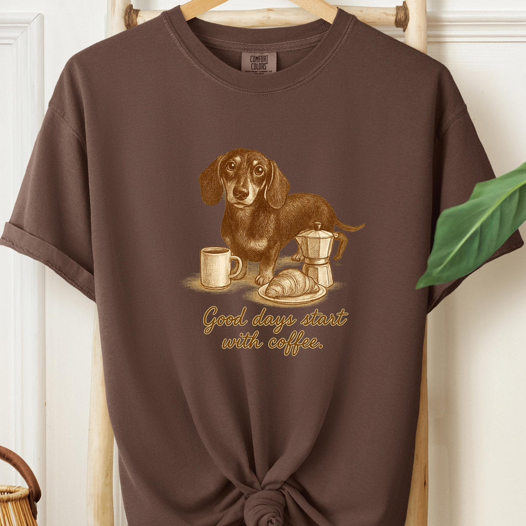 Dachshund shirt - Good Days Start with Coffee, dog face shirt
