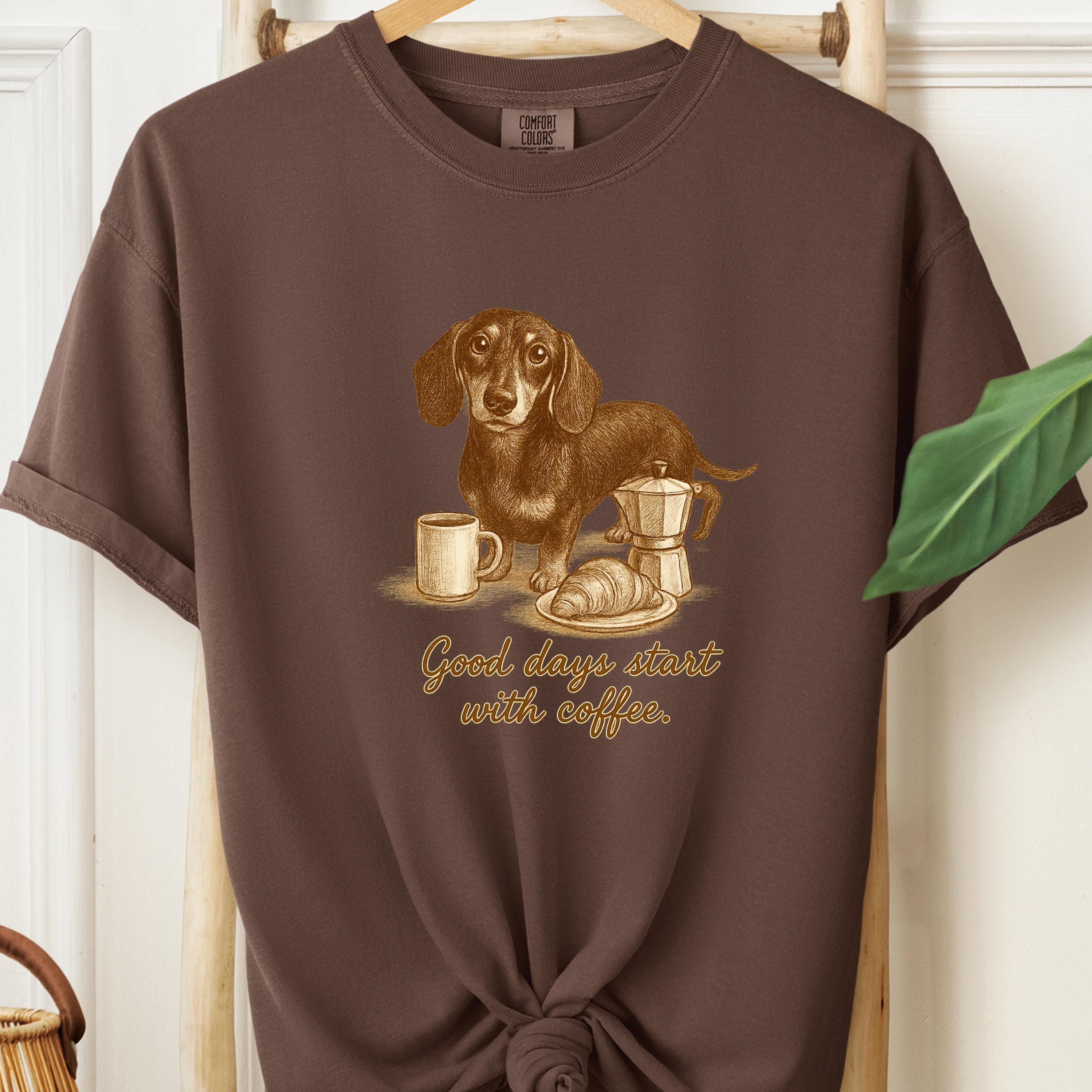 Dachshund shirt - Good Days Start with Coffee, dog face shirt