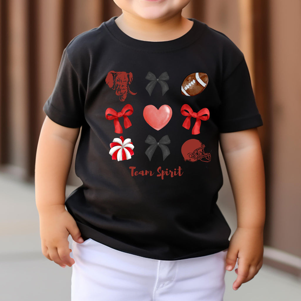 Kids Team Spirit Toddler Shirt - Crimson Elephant, Bows and Football Heart - Game Day