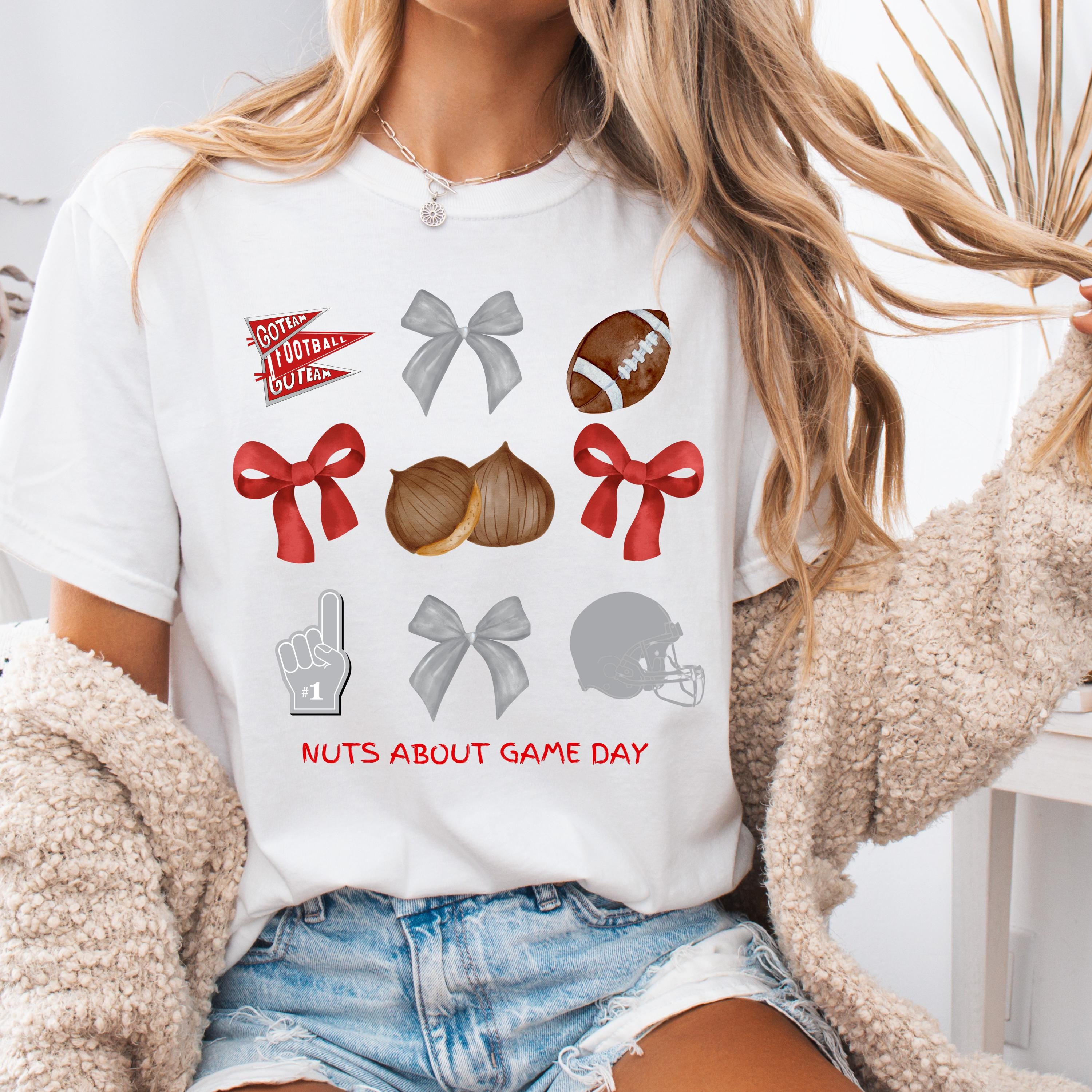 Red and Gray Game Day Shirt, Watercolor Football Pennant & Bows Tee