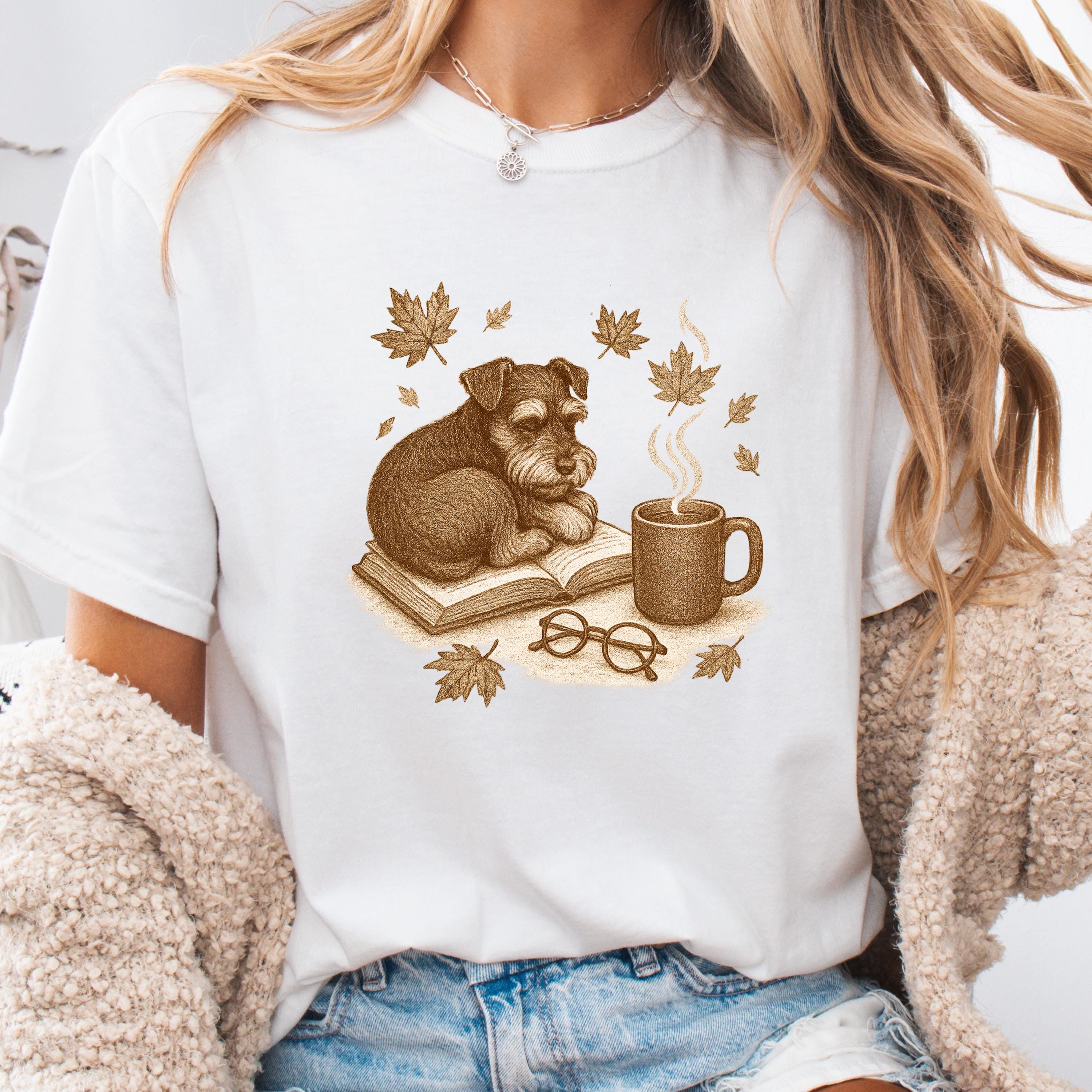 Coffee Lover Gift, Minimalist Dog Outline, Dogs, Coffee & Books Tee – Comfort Colors 1717