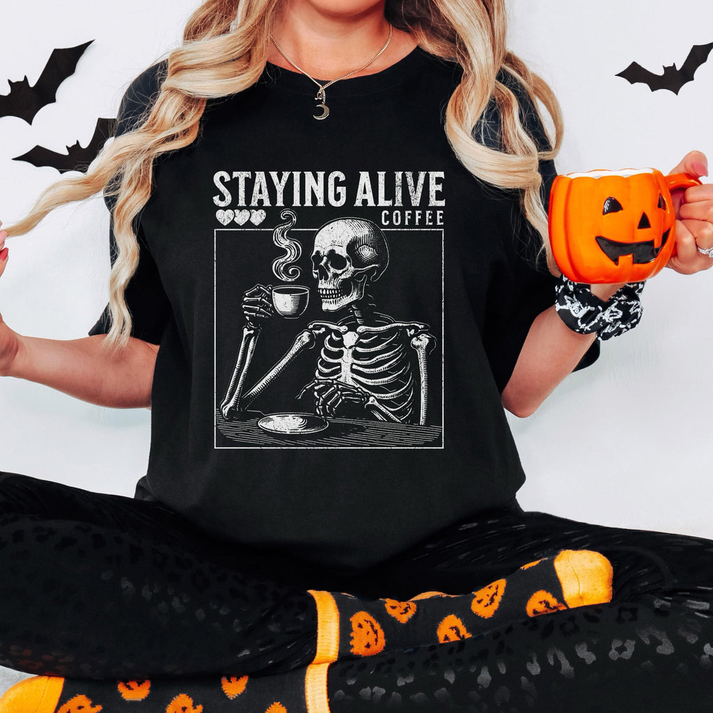 Skeleton Coffee Halloween Tee - Comfort Colors 1717 | Staying Alive