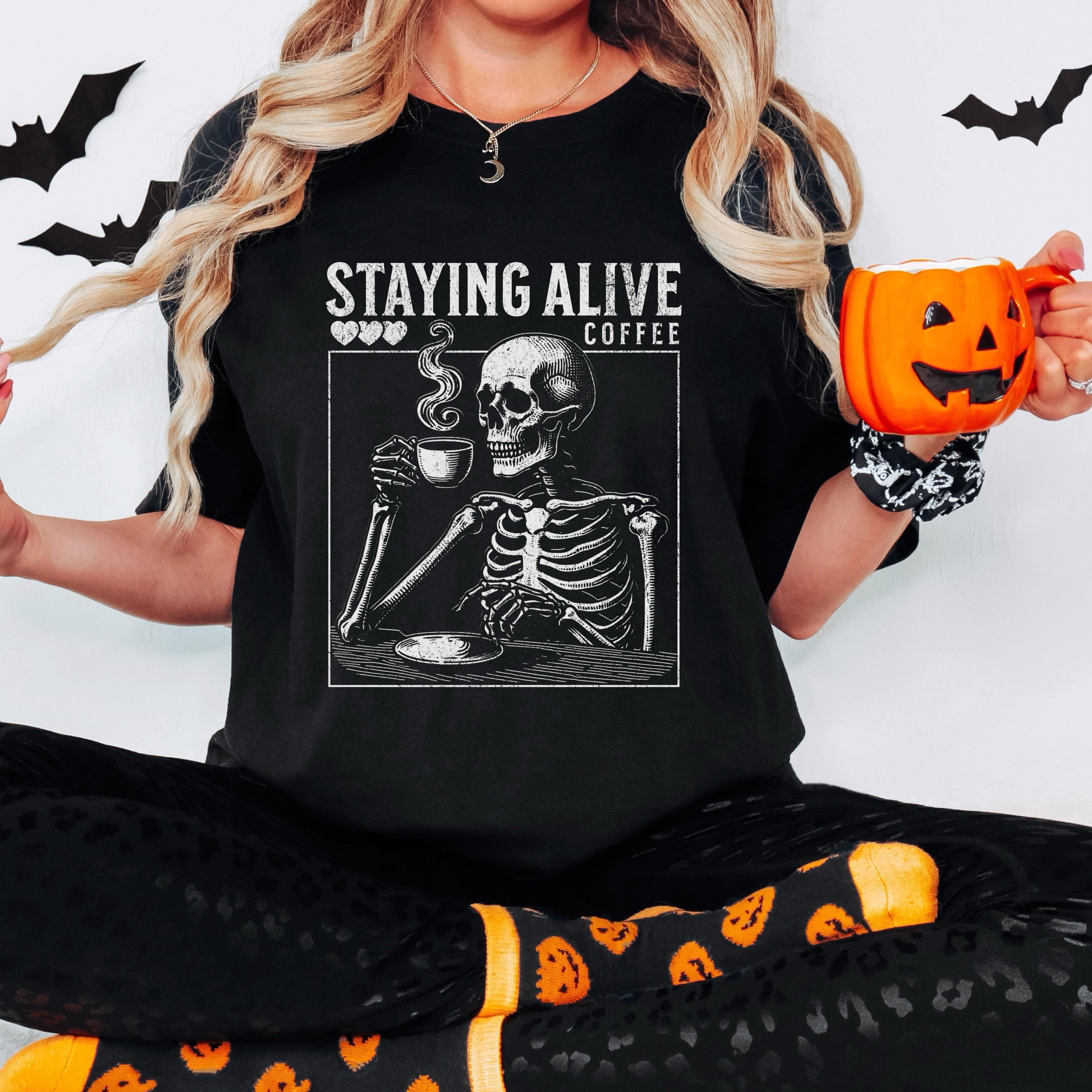 Skeleton Coffee Halloween Tee - Comfort Colors 1717 | Staying Alive
