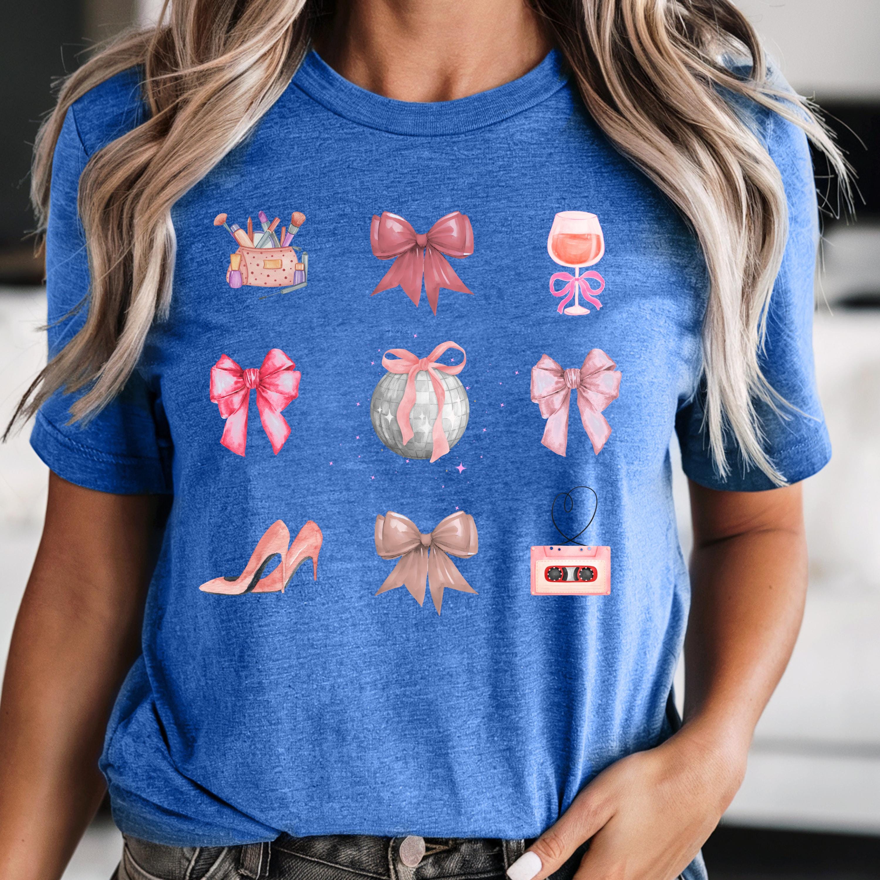 Retro Coquette Bow Shirt - Watercolor Disco Ball and 90s Cassette