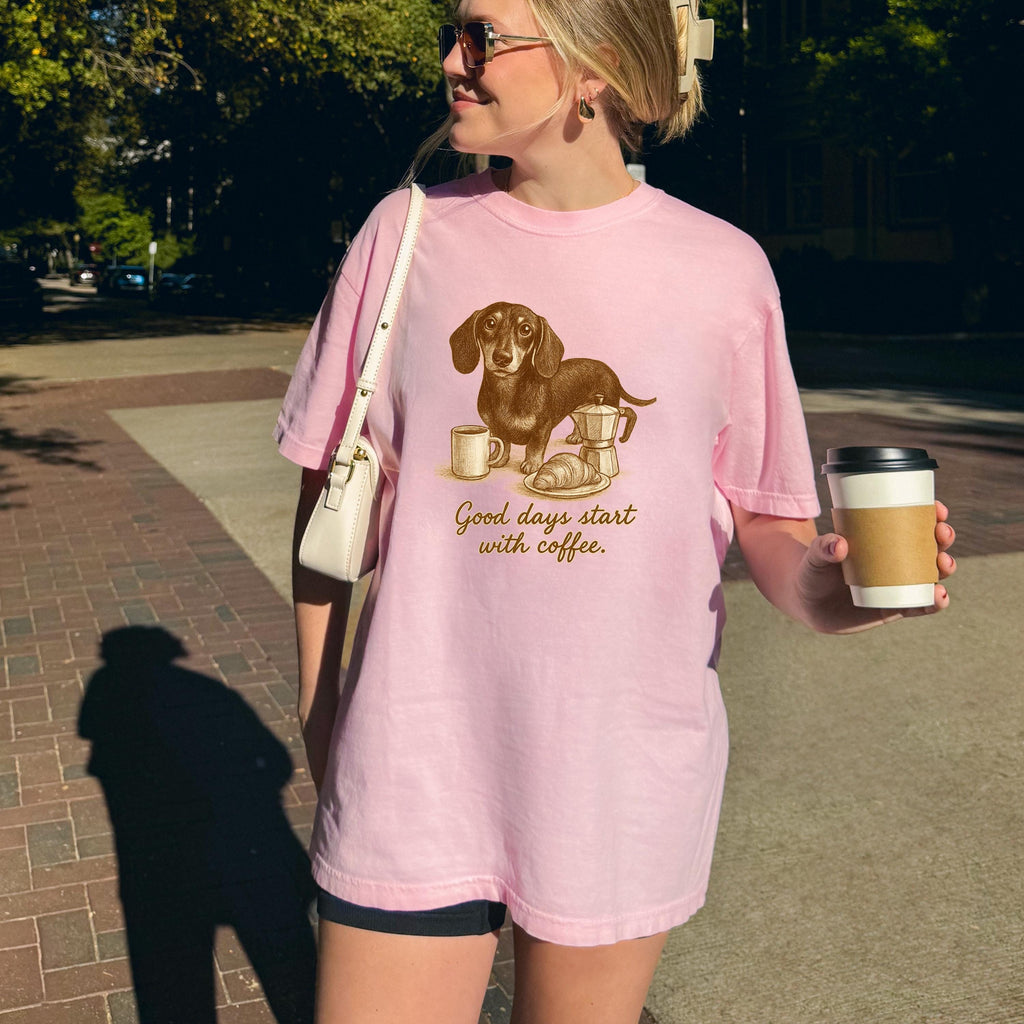 Dachshund shirt - Good Days Start with Coffee, dog face shirt