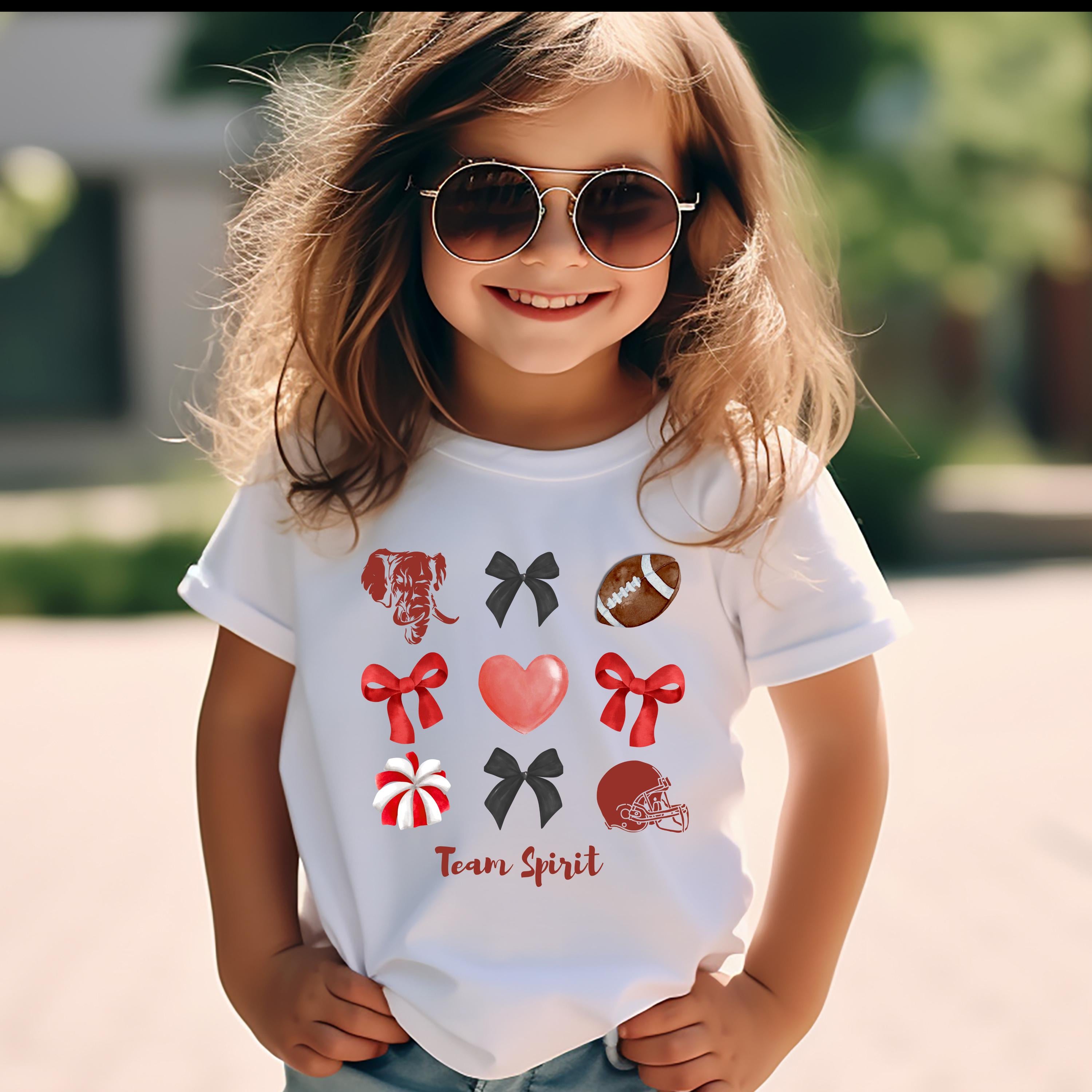 Kids Team Spirit Toddler Shirt - Crimson Elephant, Bows and Football Heart - Game Day