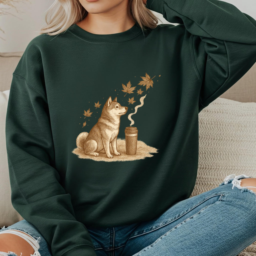 Shiba Inu Sweatshirt - Dog Lover Coffee Crewneck - Cozy Fall Leaves  Comfort Colors 1717