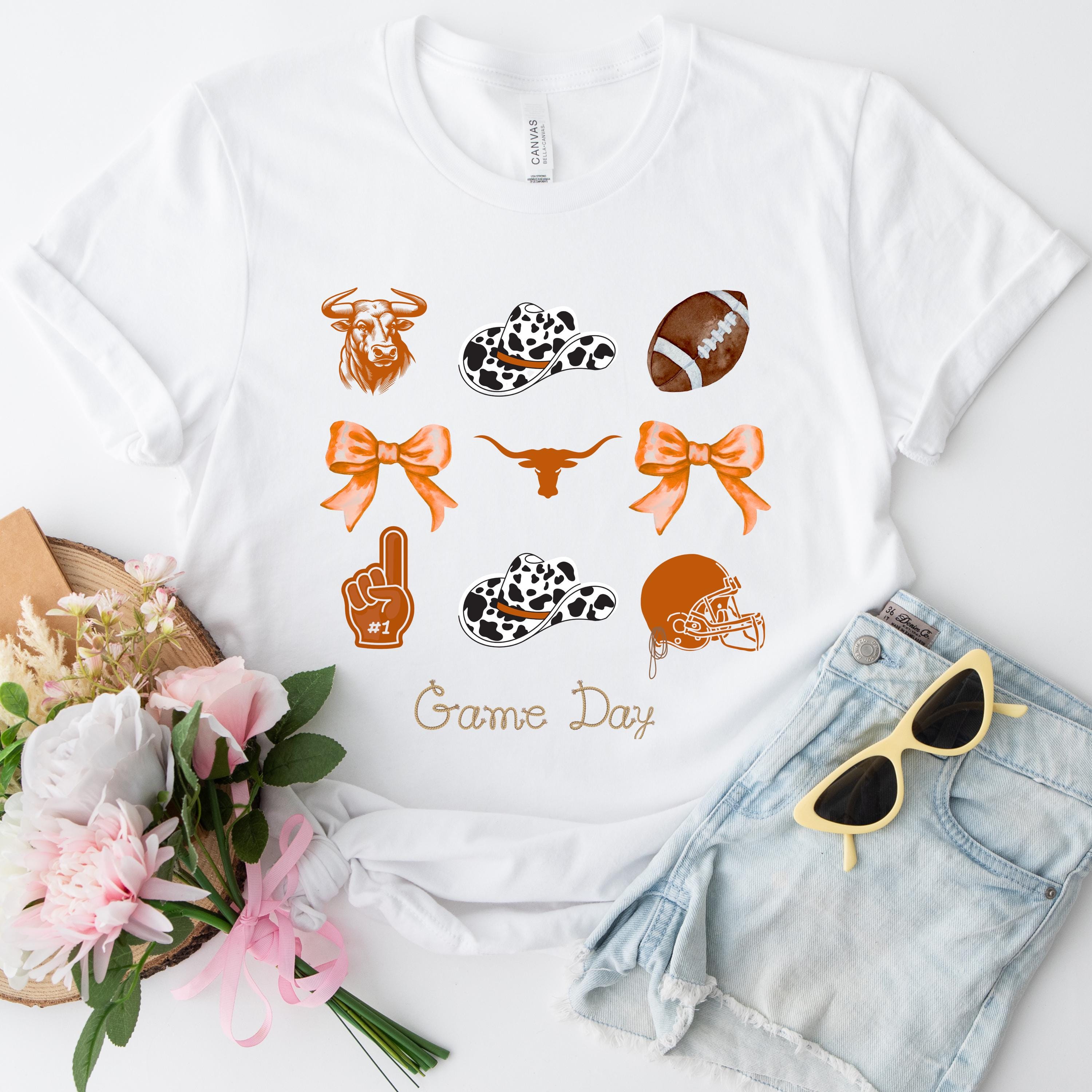 Western Football Shirt, Cow Print Cowboy Hat Game Day Tee with Bows