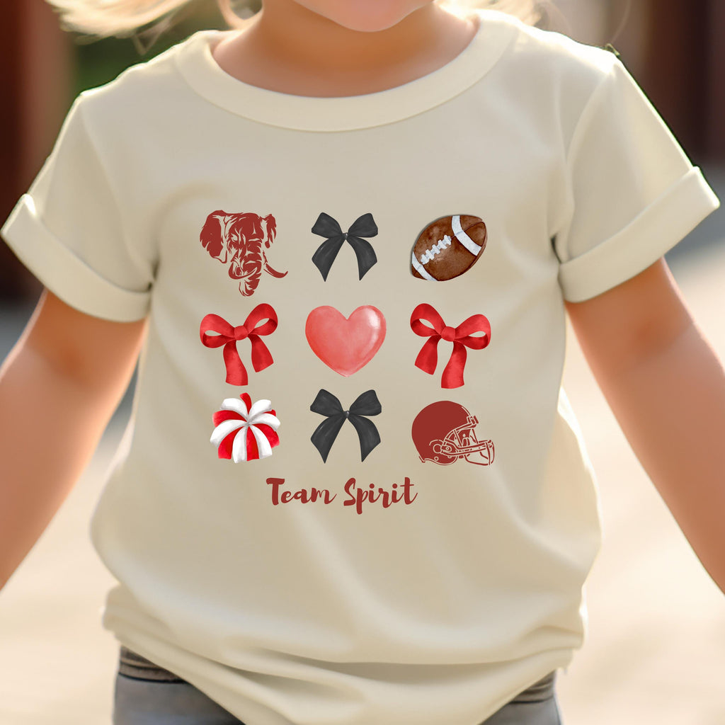 Kids Team Spirit Toddler Shirt - Crimson Elephant, Bows and Football Heart - Game Day