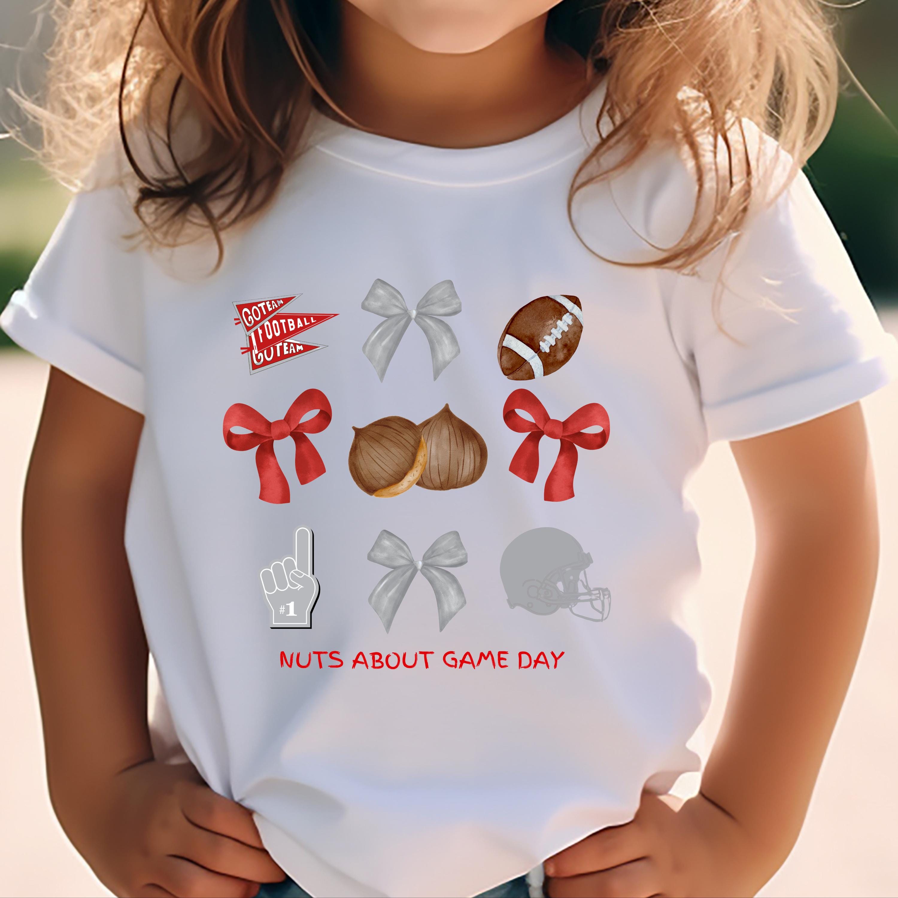 Kids Game Day Shirt, Watercolor Football Pennant & Bows Tee Red and Gray