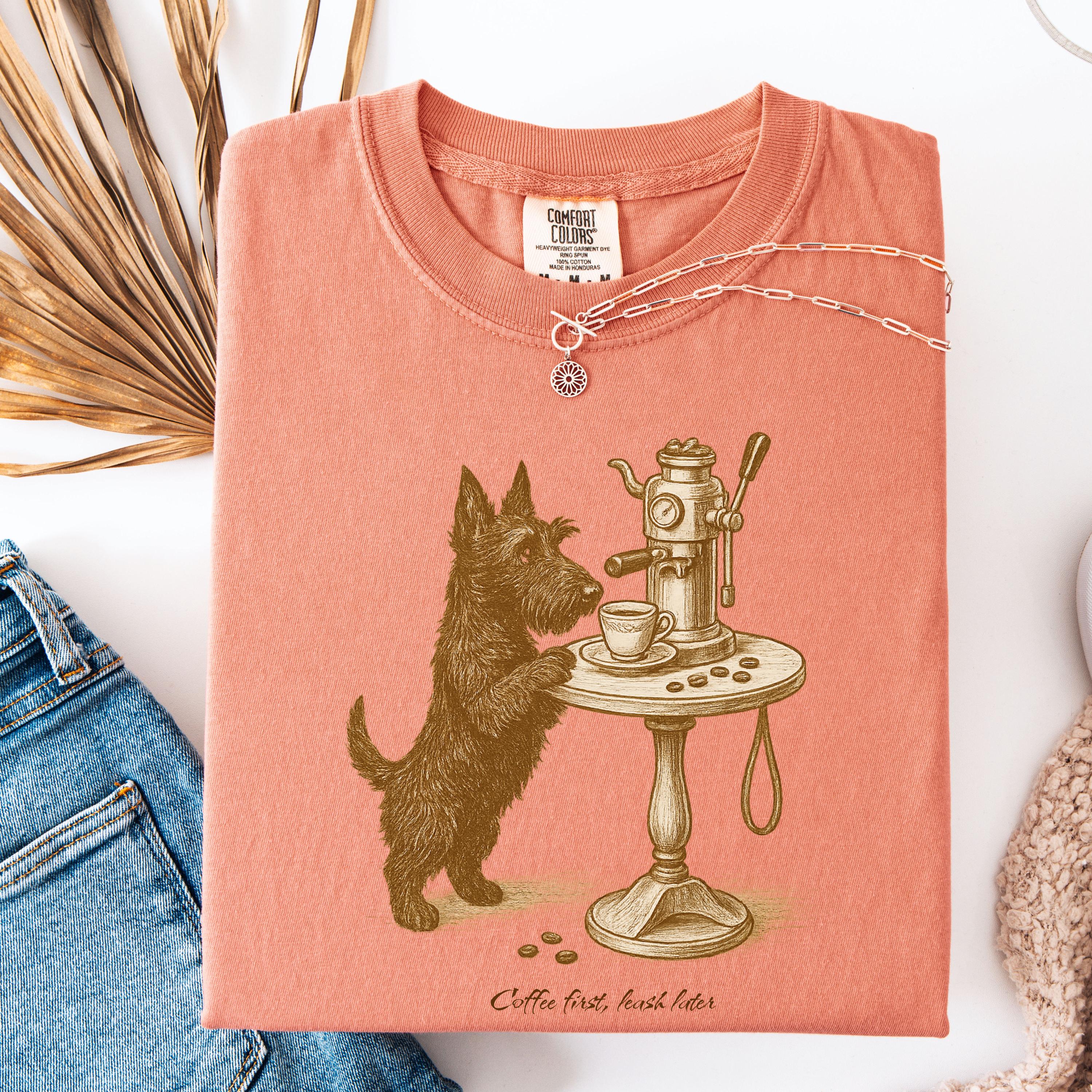 Scottish Terrier Latte Lover Shirt, coffe dog
