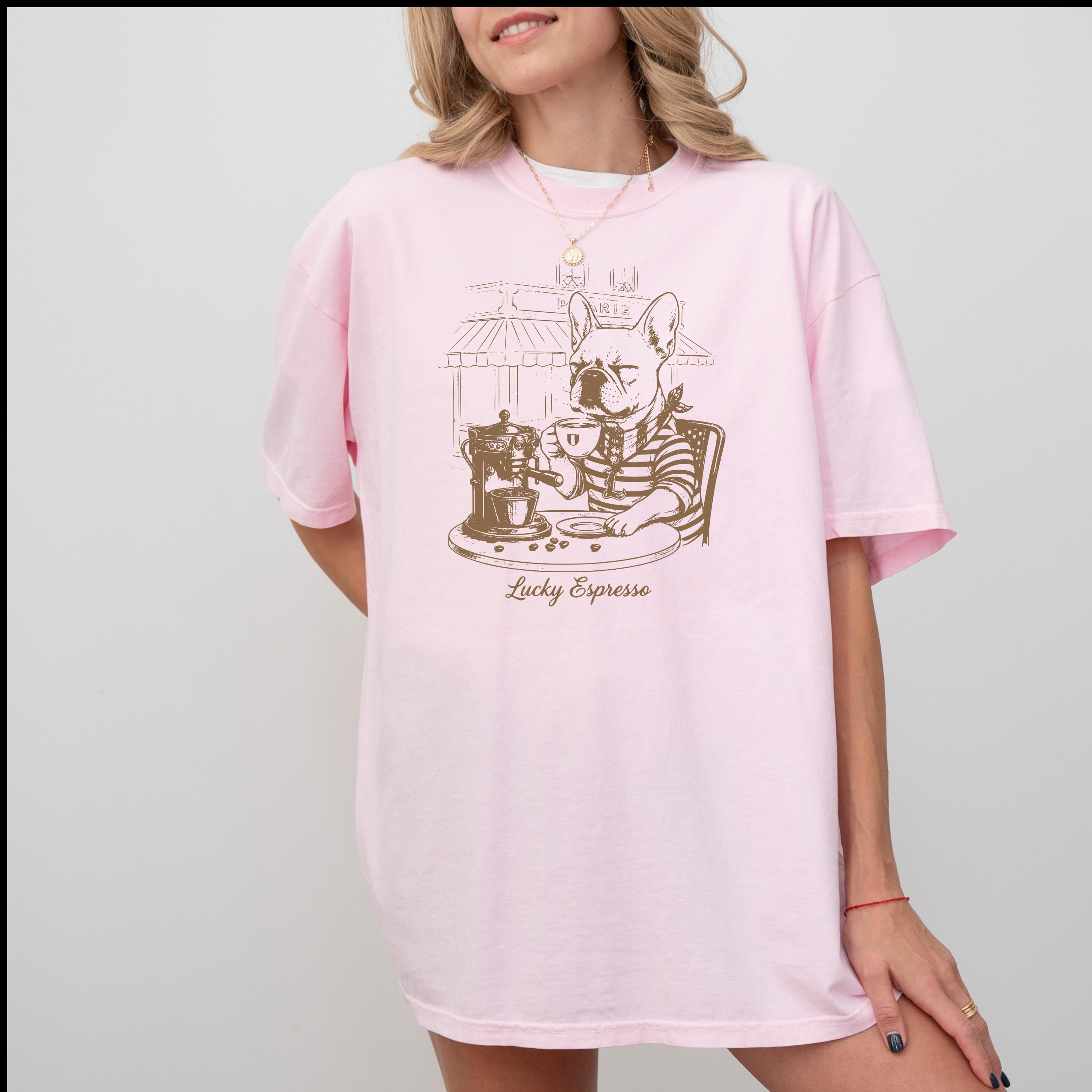 Coffee & Dogs T-Shirt -  French Bulldog Café Sketch, Dog Mom Gift, Comfort Colors