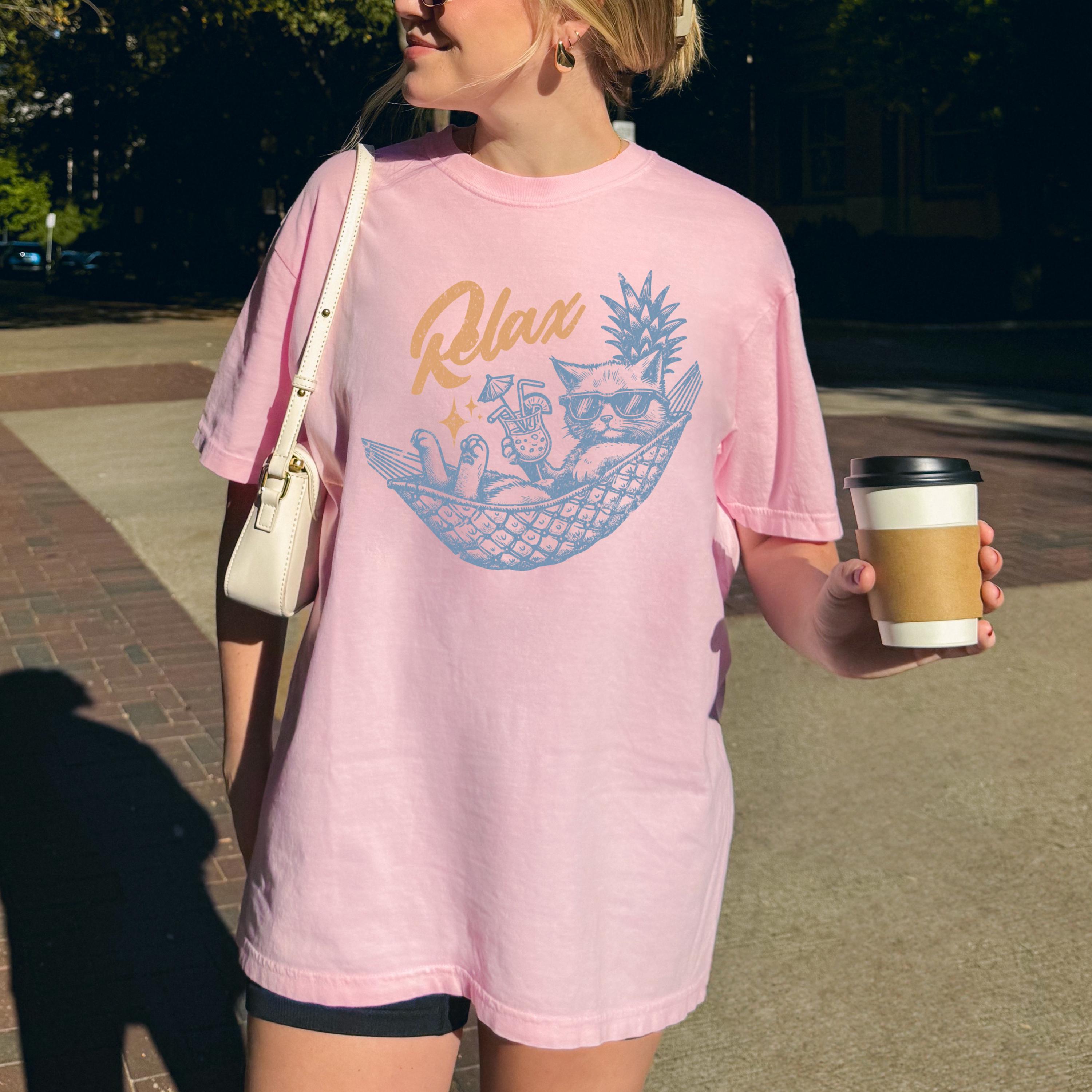 Relax Cat Hammock Shirt, Comfort Colors, Funny Cat Meme Beach Tee for Sunshine, Salty Vacations, Cocktail Club Graphic, Silly, Ghost Cat