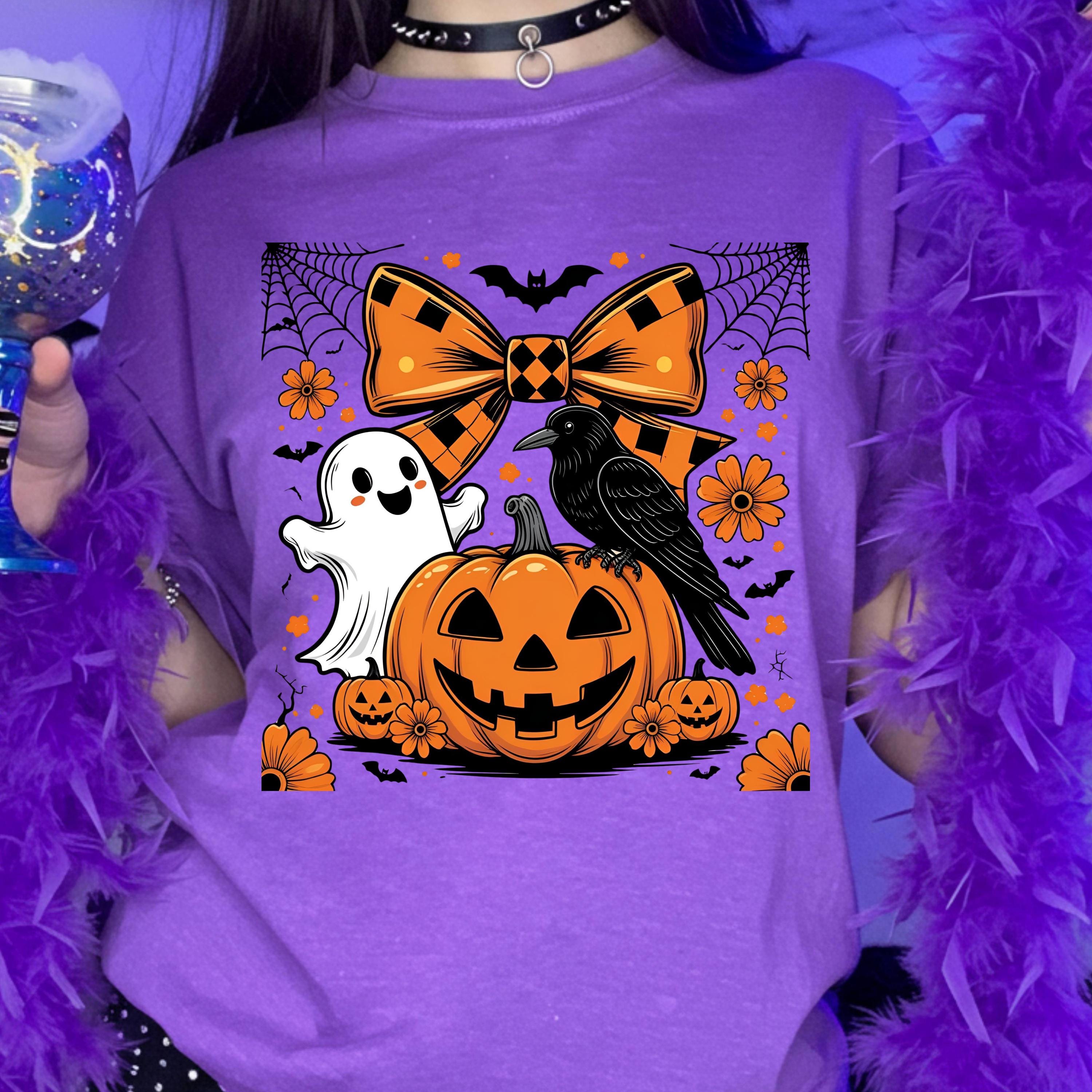 Halloween Vintage, Retro Checkered Halloween Png Witchy Vibes PngGhost Coquette Png, Spooky Season Png, Floral Fall Pumpkin Bow Sublimation