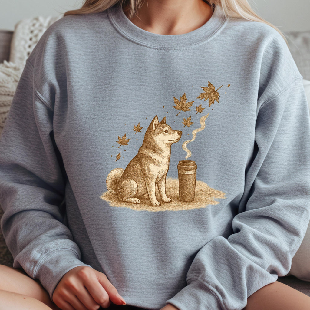 Shiba Inu Sweatshirt - Dog Lover Coffee Crewneck - Cozy Fall Leaves  Comfort Colors 1717