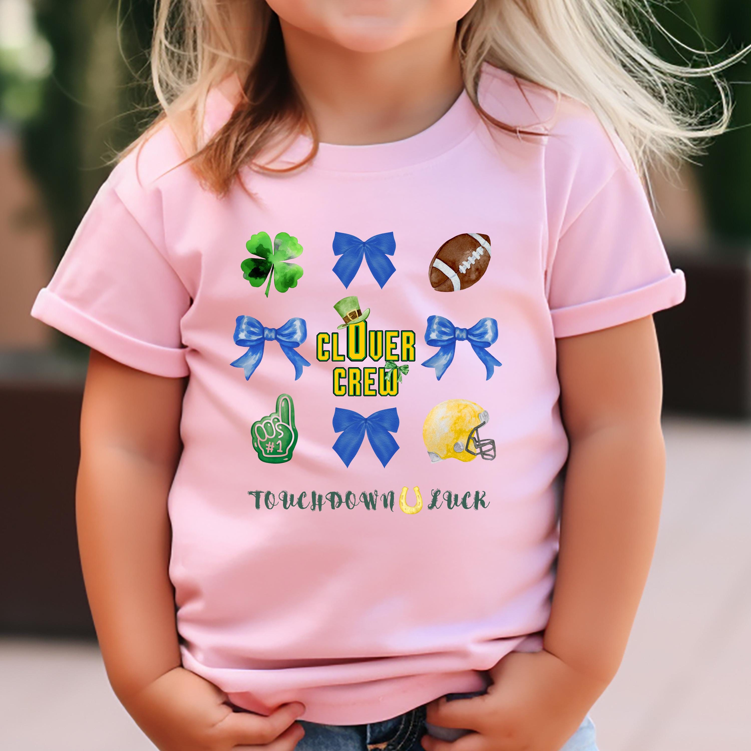 Kids St Patrick's Day Football Shirt, Clover Crew Shamrock Game Day Tee