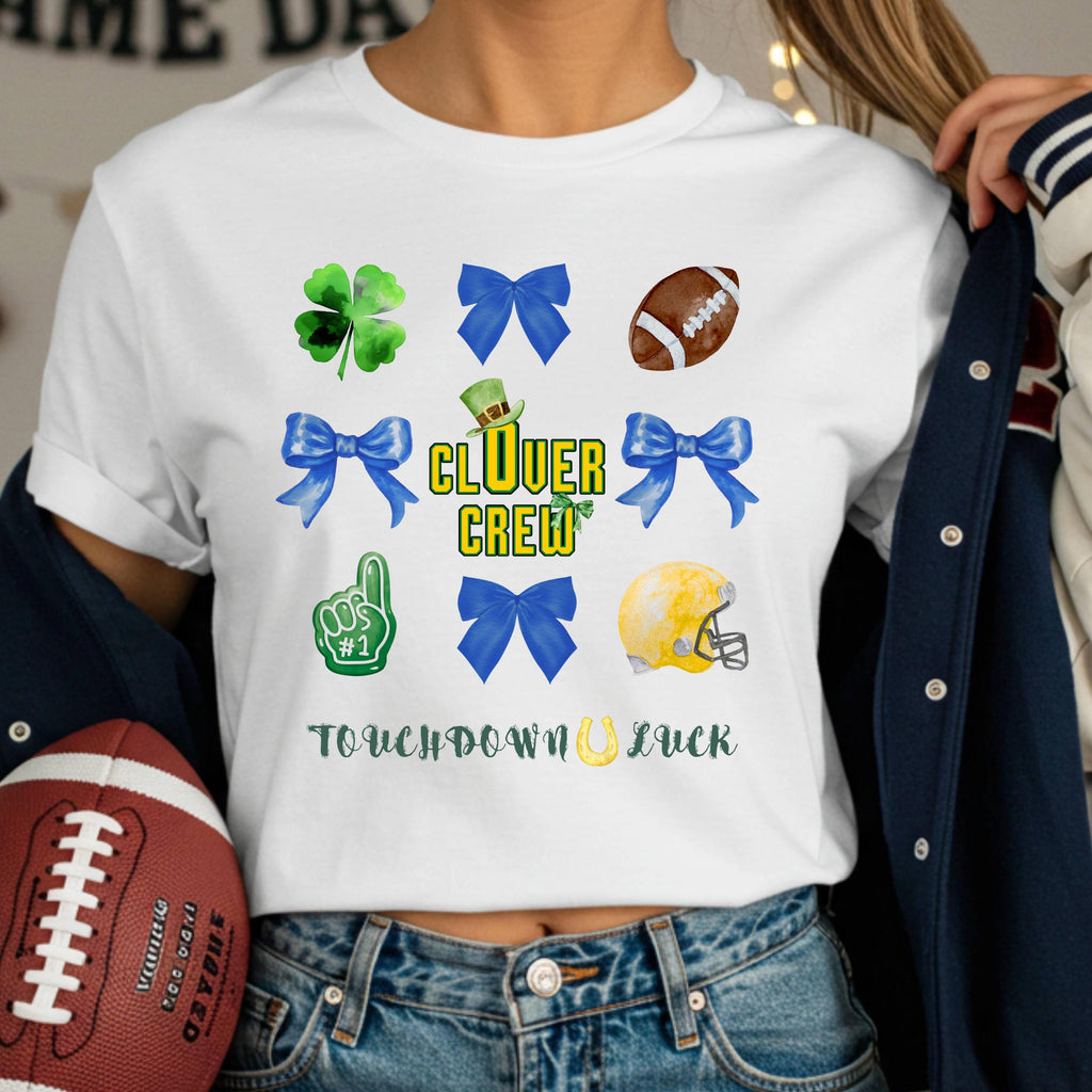 Clover Crew St Patrick's Day Football Shirt, Shamrock Game Day Tee