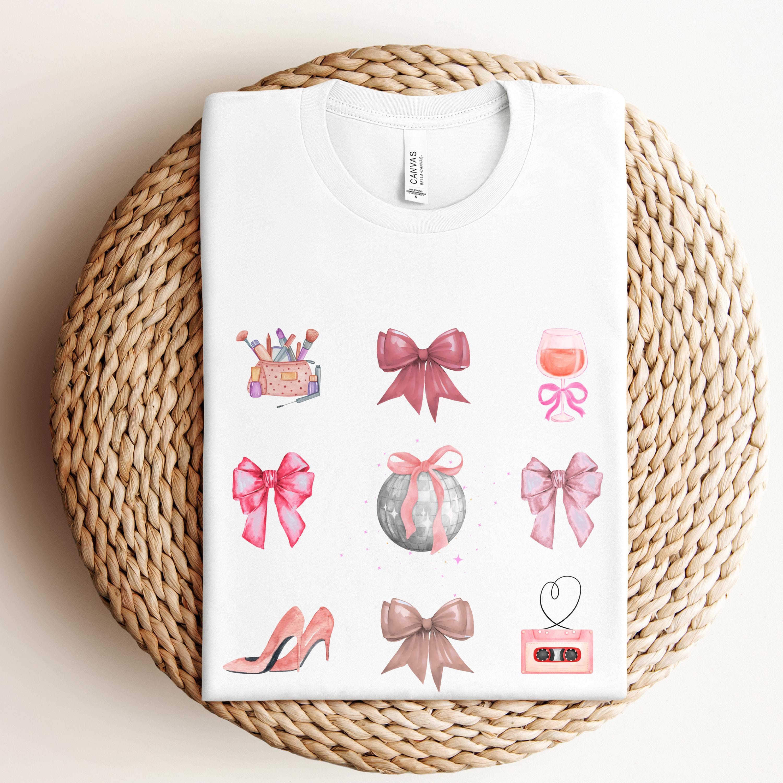 Retro Coquette Bow Shirt - Watercolor Disco Ball and 90s Cassette