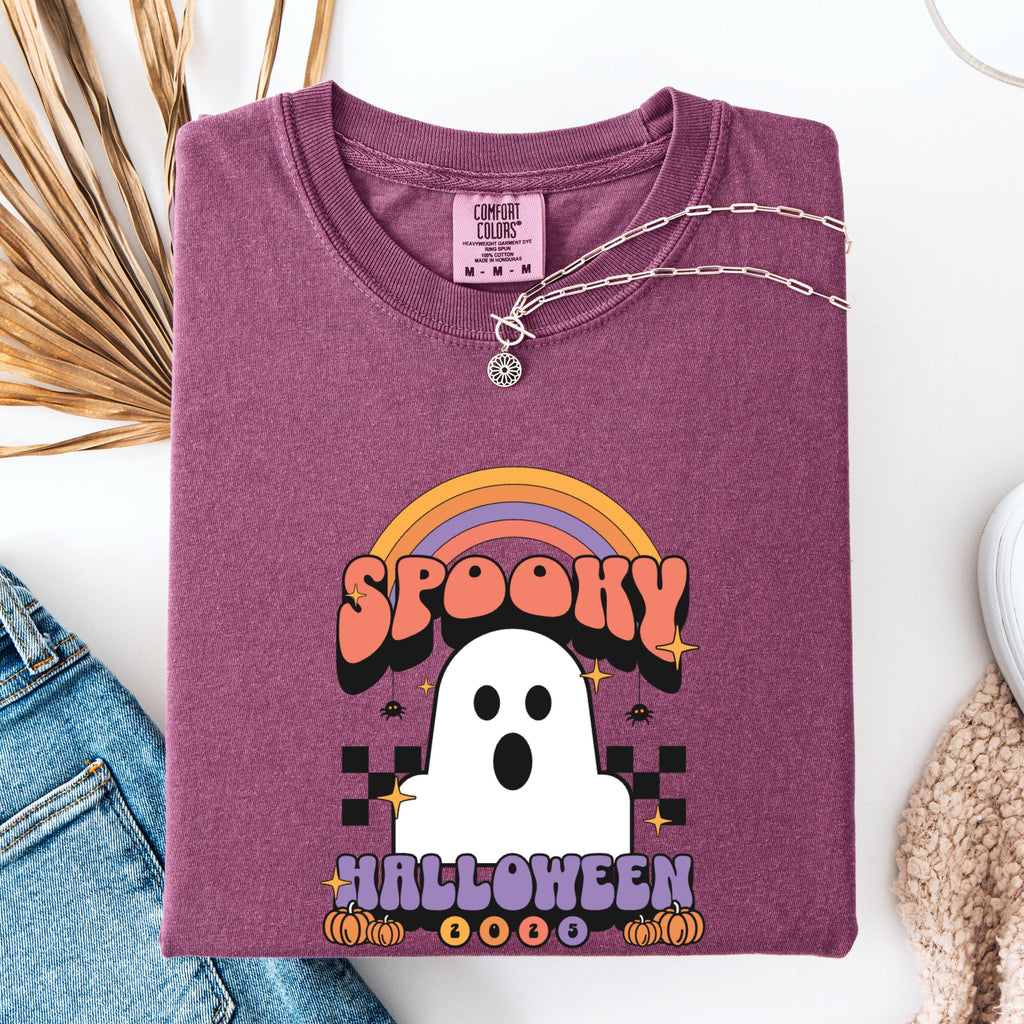 Spooky Ghost Halloween Tee - Comfort Colors 1717 - Retro Rainbow