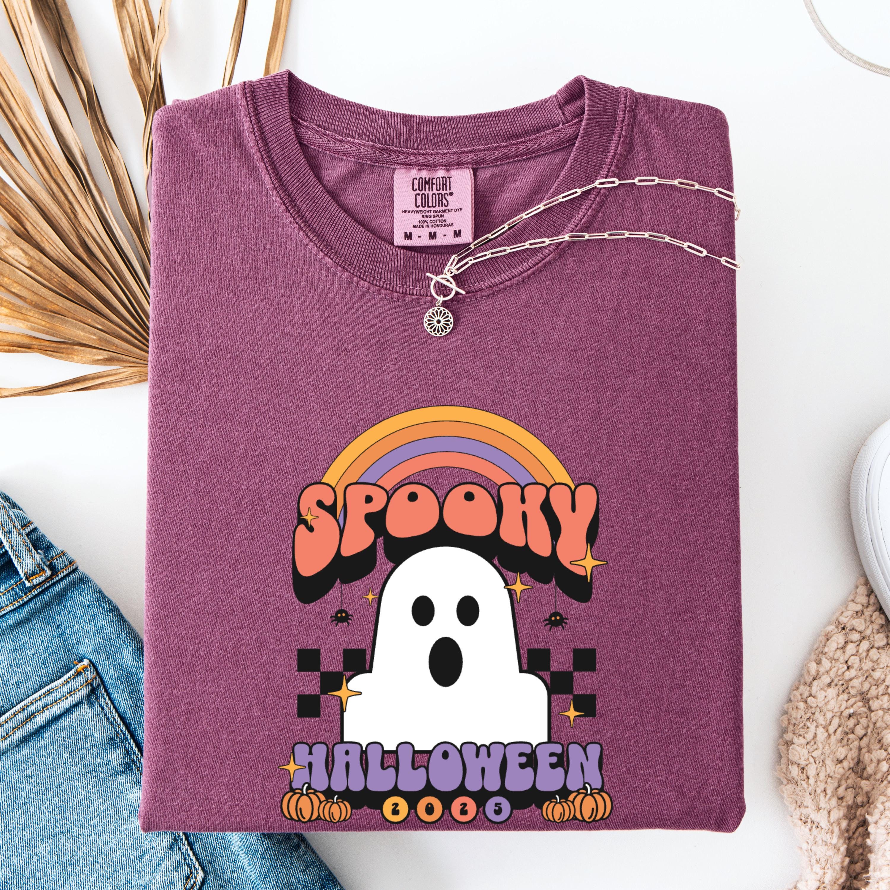 Spooky Ghost Halloween Tee - Comfort Colors 1717 - Retro Rainbow